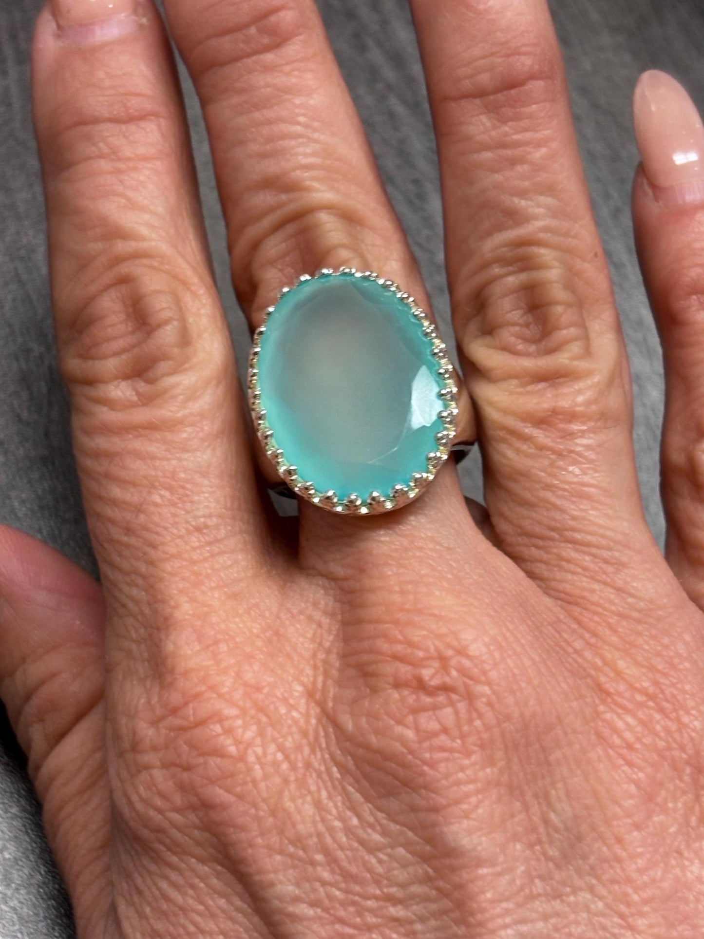 JCM, Oval Green Quartz, Sterling Silver Ring, Size 8