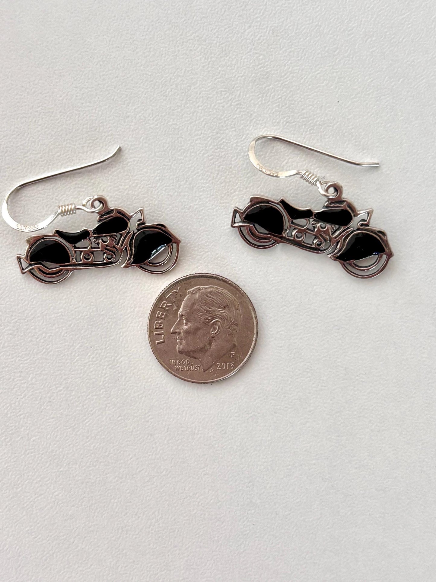 Vintage Sterling Silver Motorcycle Earrings with Black Accents