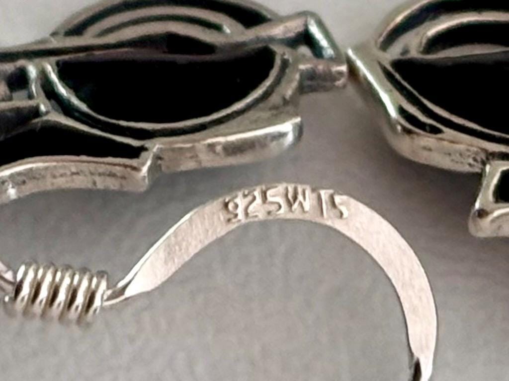 Vintage Sterling Silver Motorcycle Earrings with Black Accents