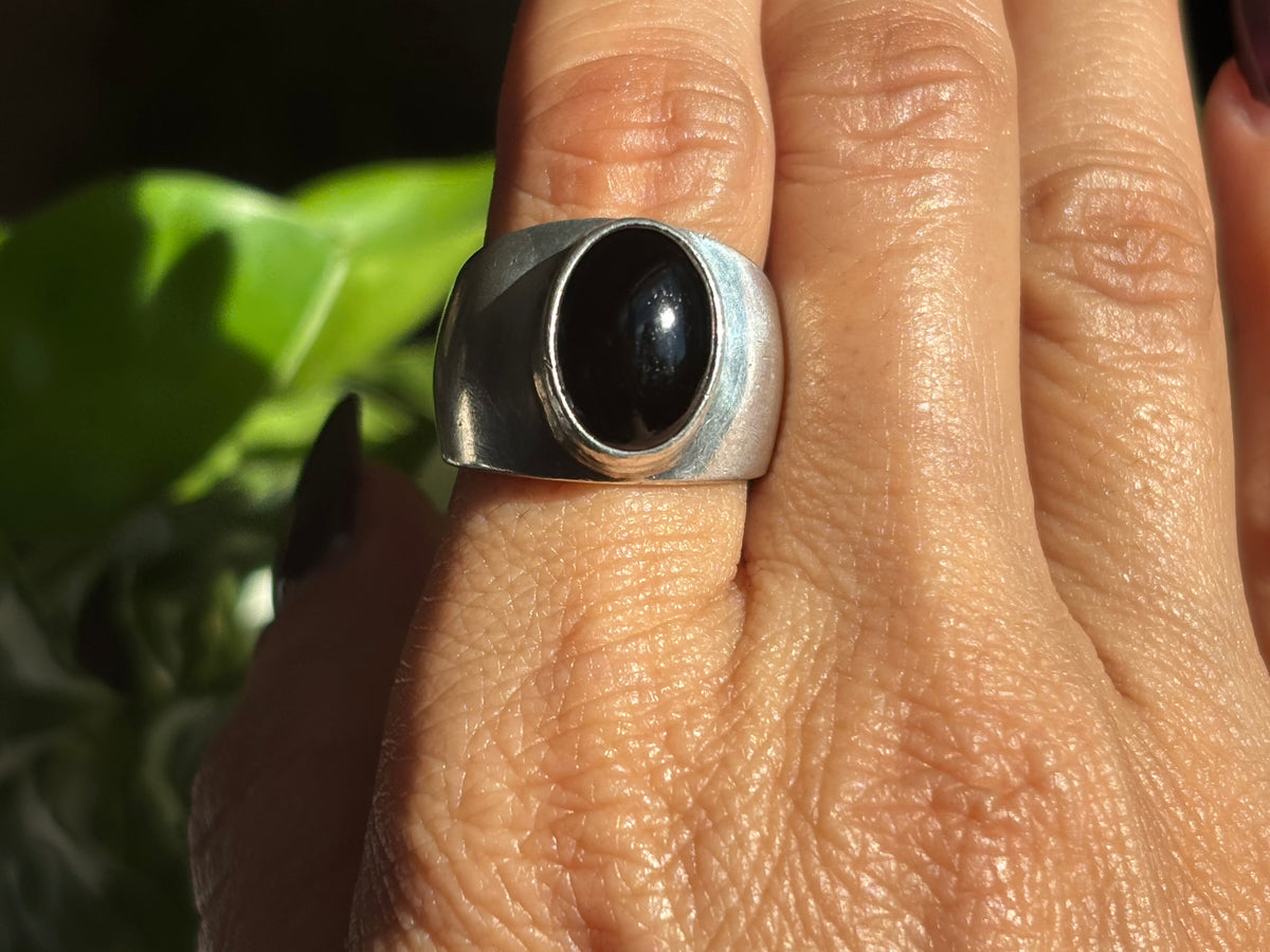 Onyx Modernist Statement Ring. Size 7 1/2