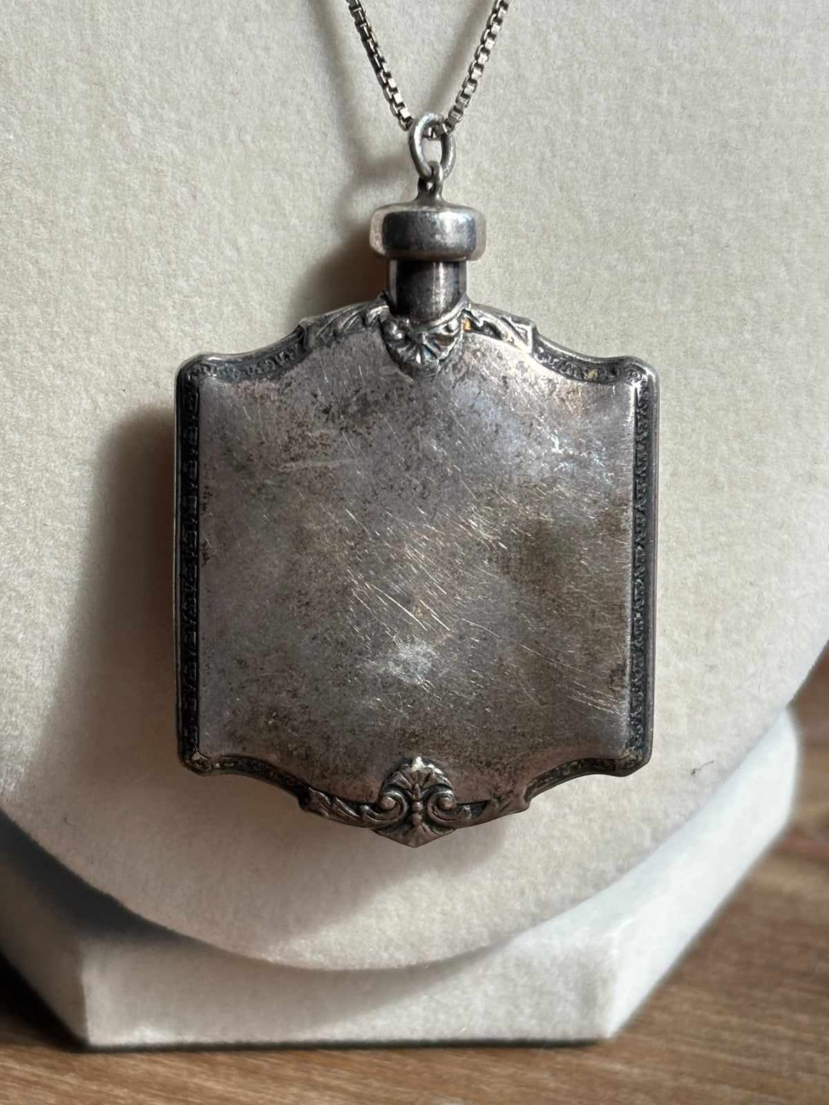 Vintage Sterling Silver Perfume Bottle Pendant with Dog Silhouette