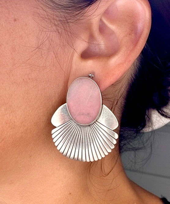 Vintage BAL Sterling Rose Quartz Clip On Earrings