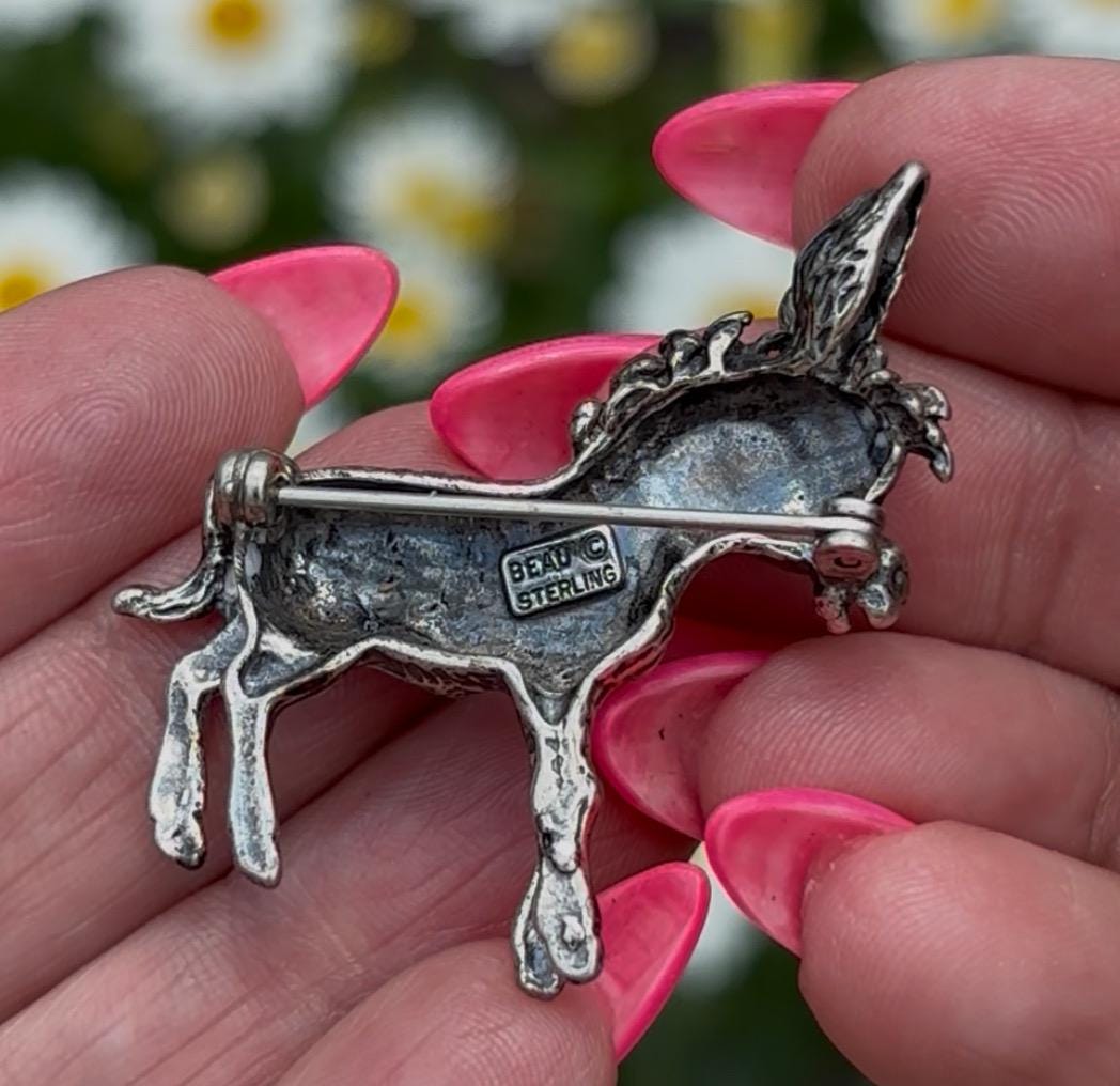 Vintage Beau Sterling Donkey Brooch – Silver Sass with Mid-Century Class
