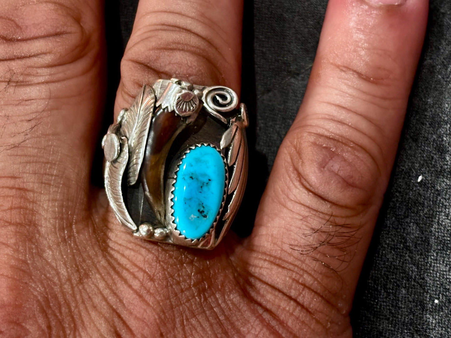 Vintage Navajo Sterling Silver Ring with Turquoise Stone | Size 11.5 | Handcrafted