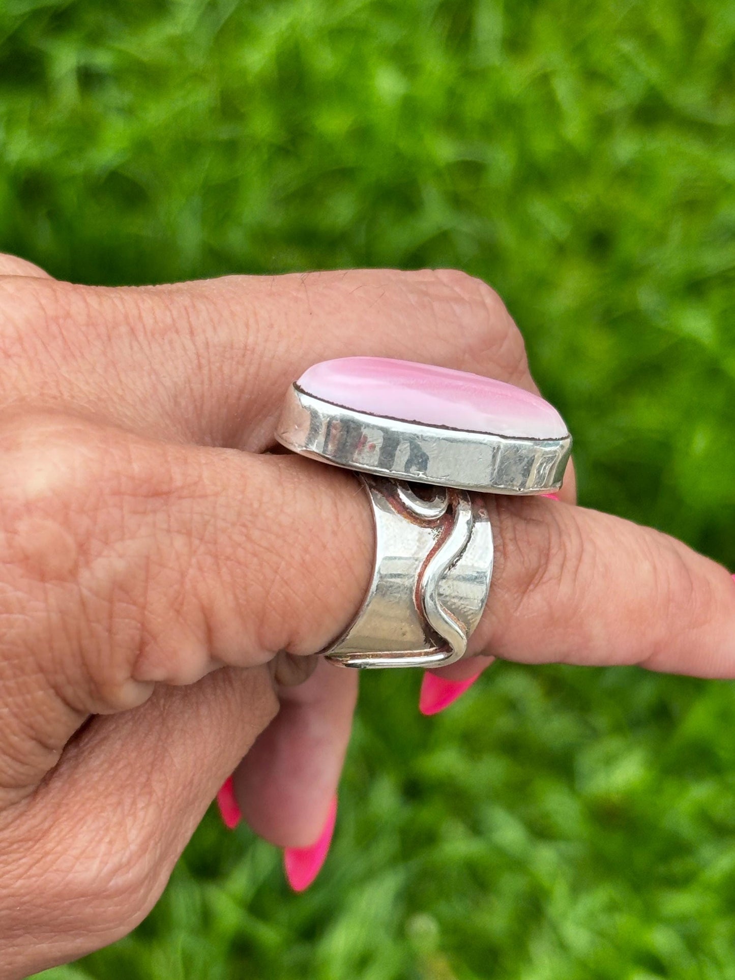 Sterling Silver Pink Conch Ring, Stamped Jenn Sterling | Size 6 3/4 | Handcrafted