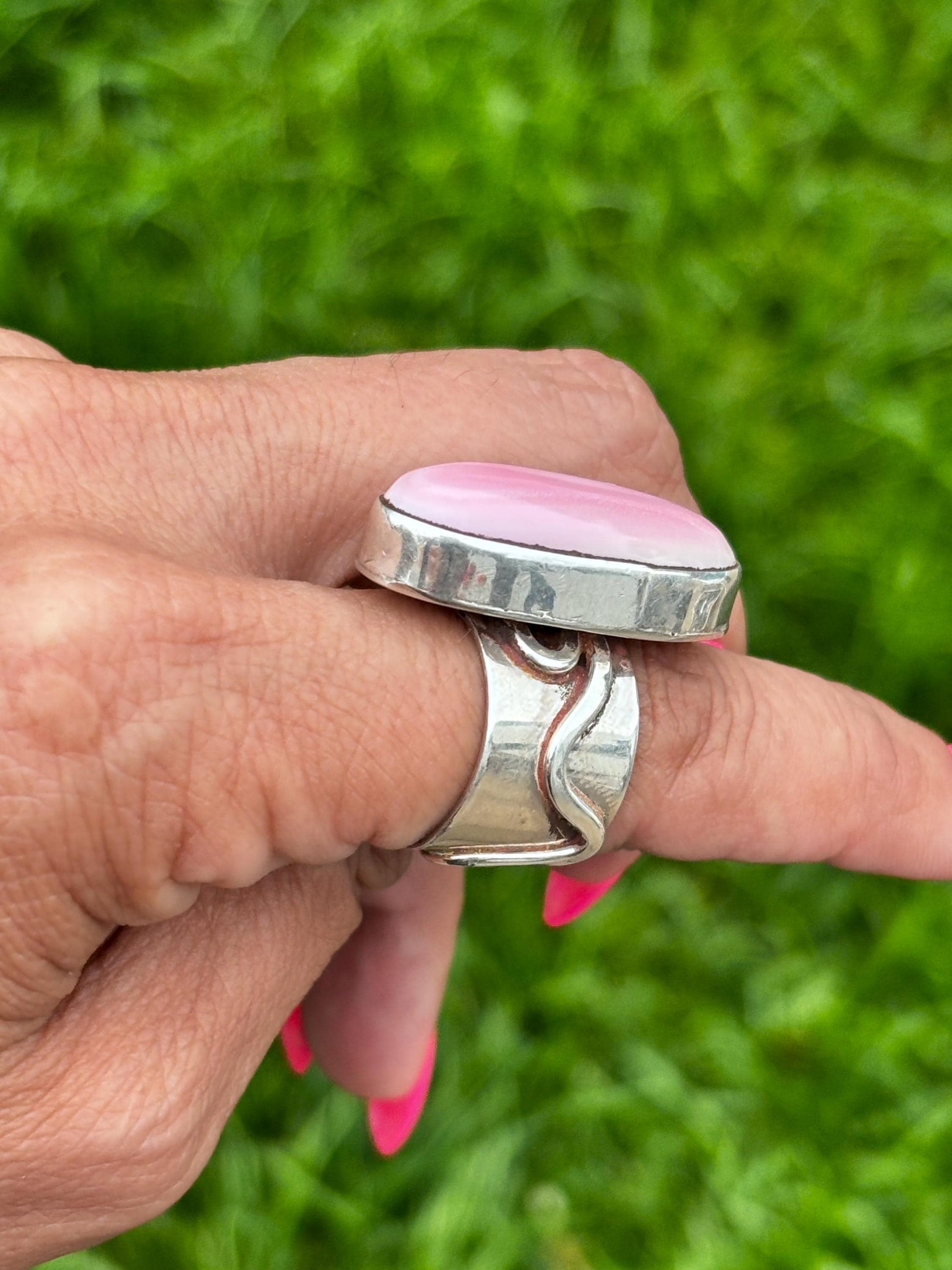 Sterling Silver Pink Conch Ring, Stamped Jenn Sterling | Size 6 3/4 | Handcrafted