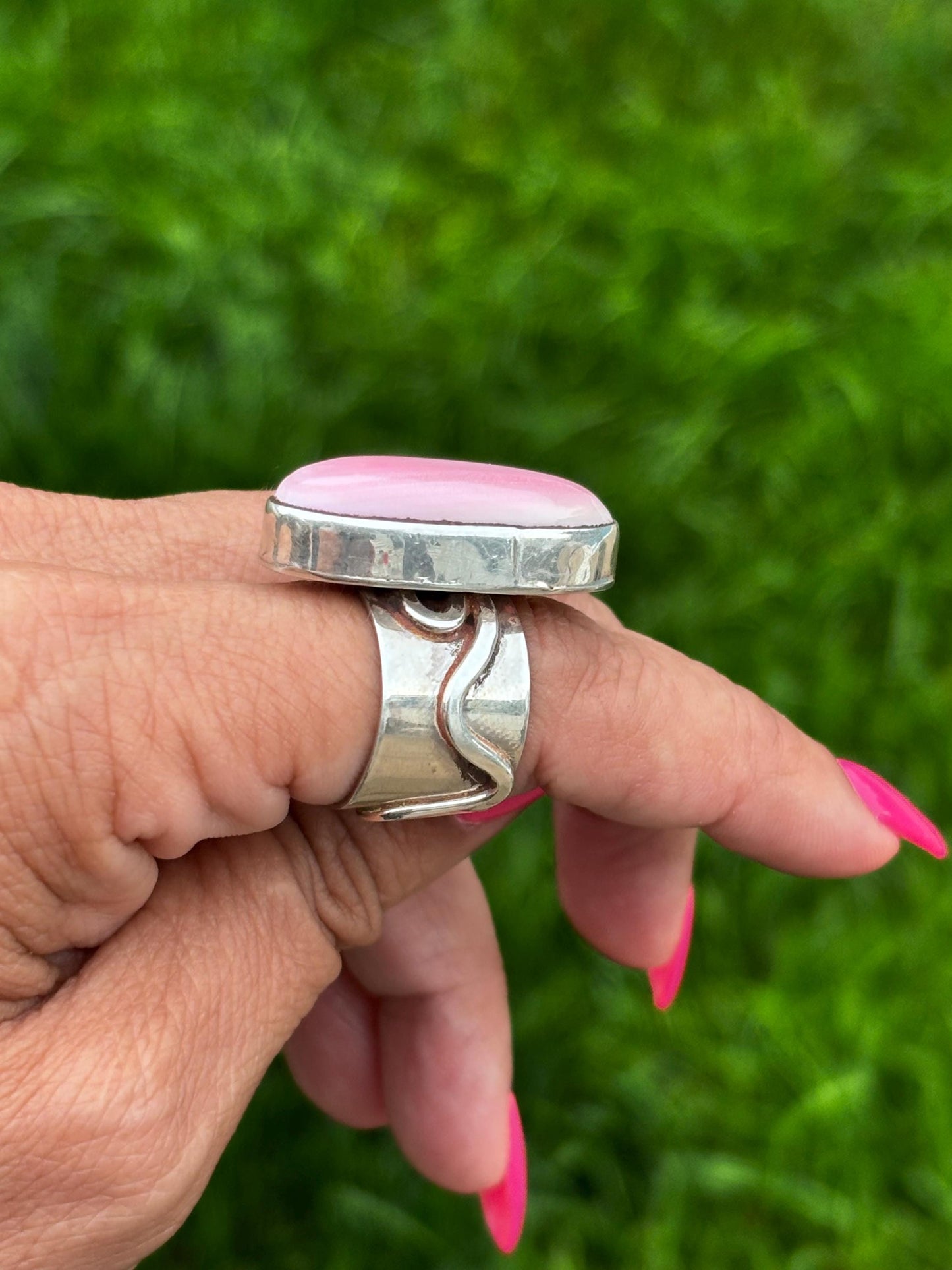 Sterling Silver Pink Conch Ring, Stamped Jenn Sterling | Size 6 3/4 | Handcrafted