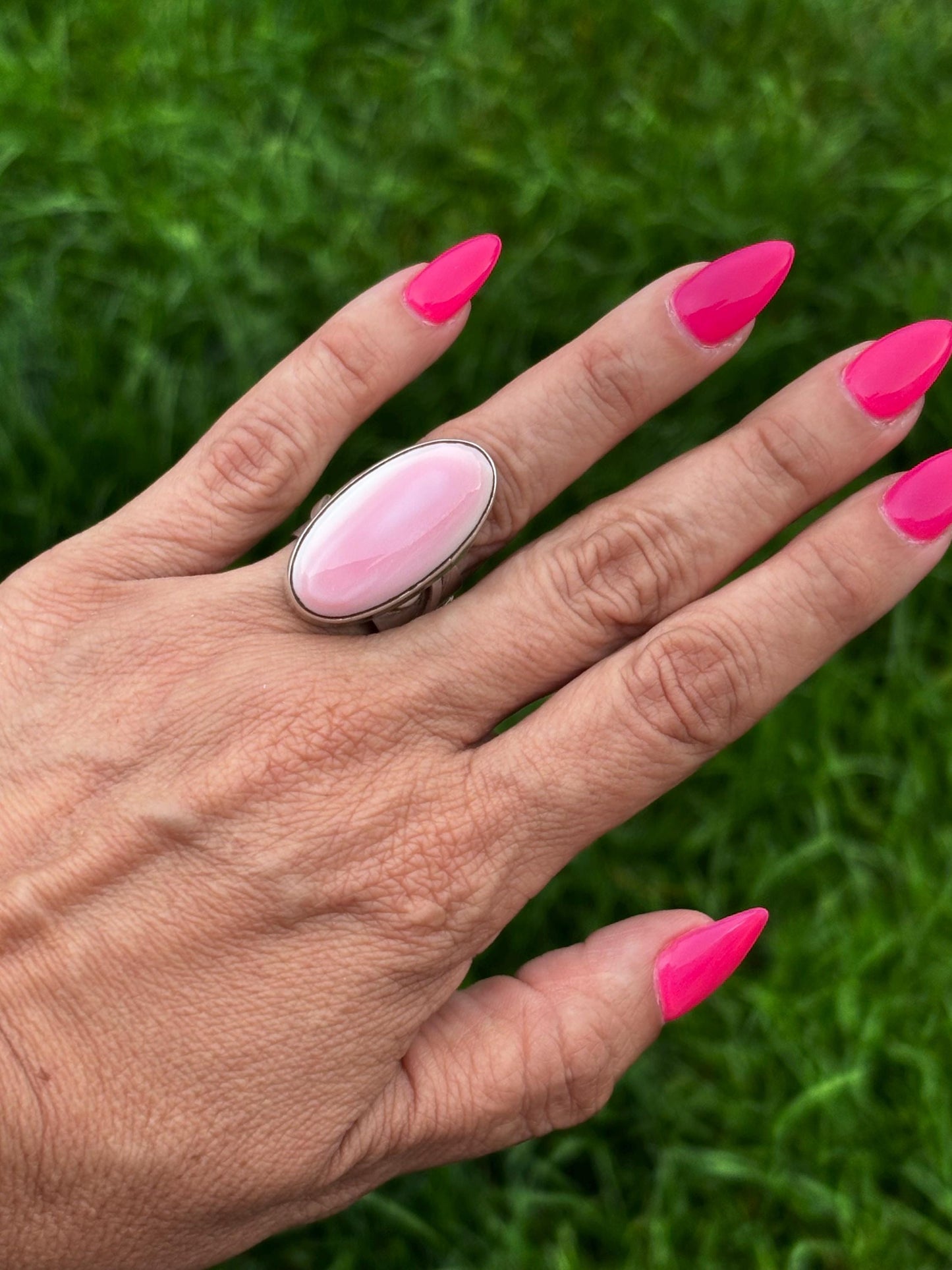 Sterling Silver Pink Conch Ring, Stamped Jenn Sterling | Size 6 3/4 | Handcrafted
