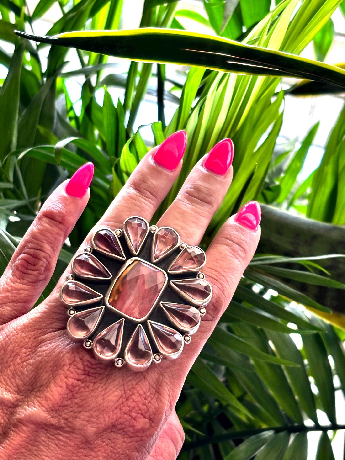 Federico Jimenez Sterling Silver Rose Quartz Ring | Oversized Statement Cocktail Ring | Collectible Designer Jewelry