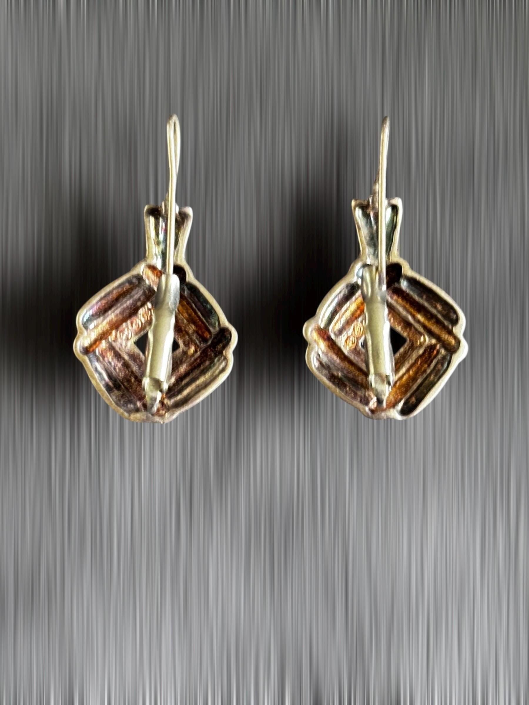 Vintage Sterling Silver & Black Onyx Dangle Earrings – Bold Geometric Design