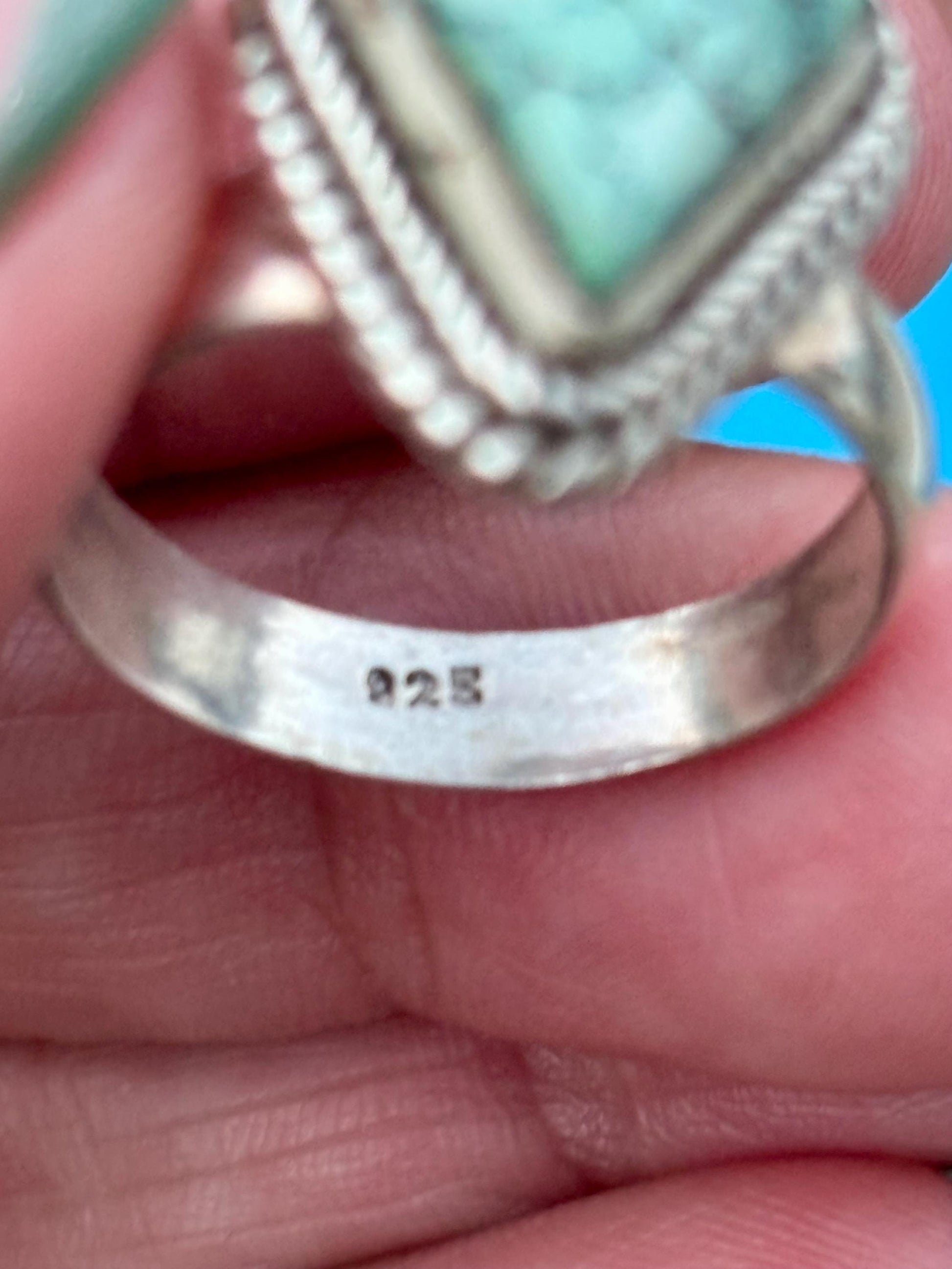 Sterling Silver Triangle Turquoise Ring – Size 8