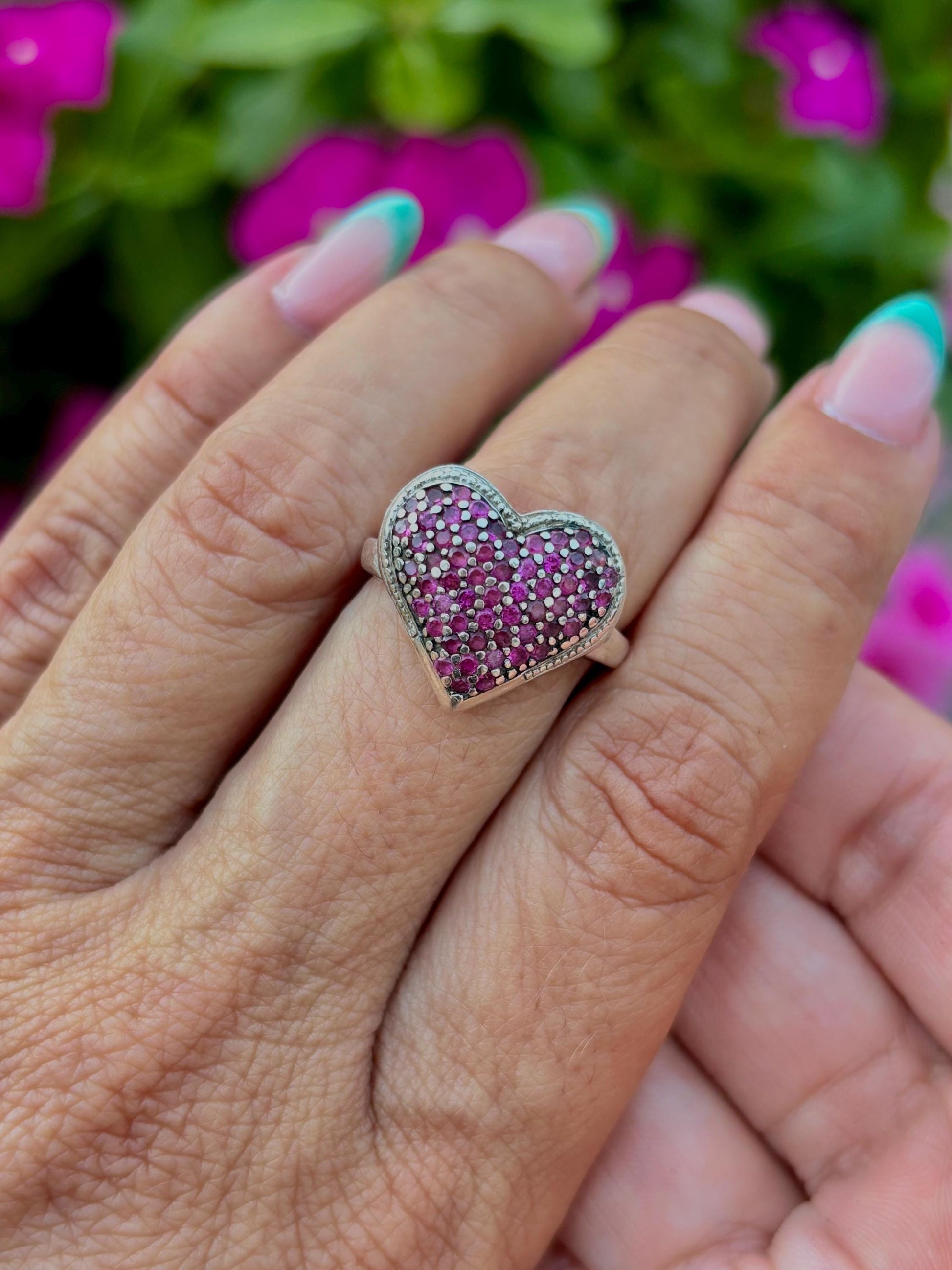Sterling Silver Heart Ring with Bold Pavé Set Stones