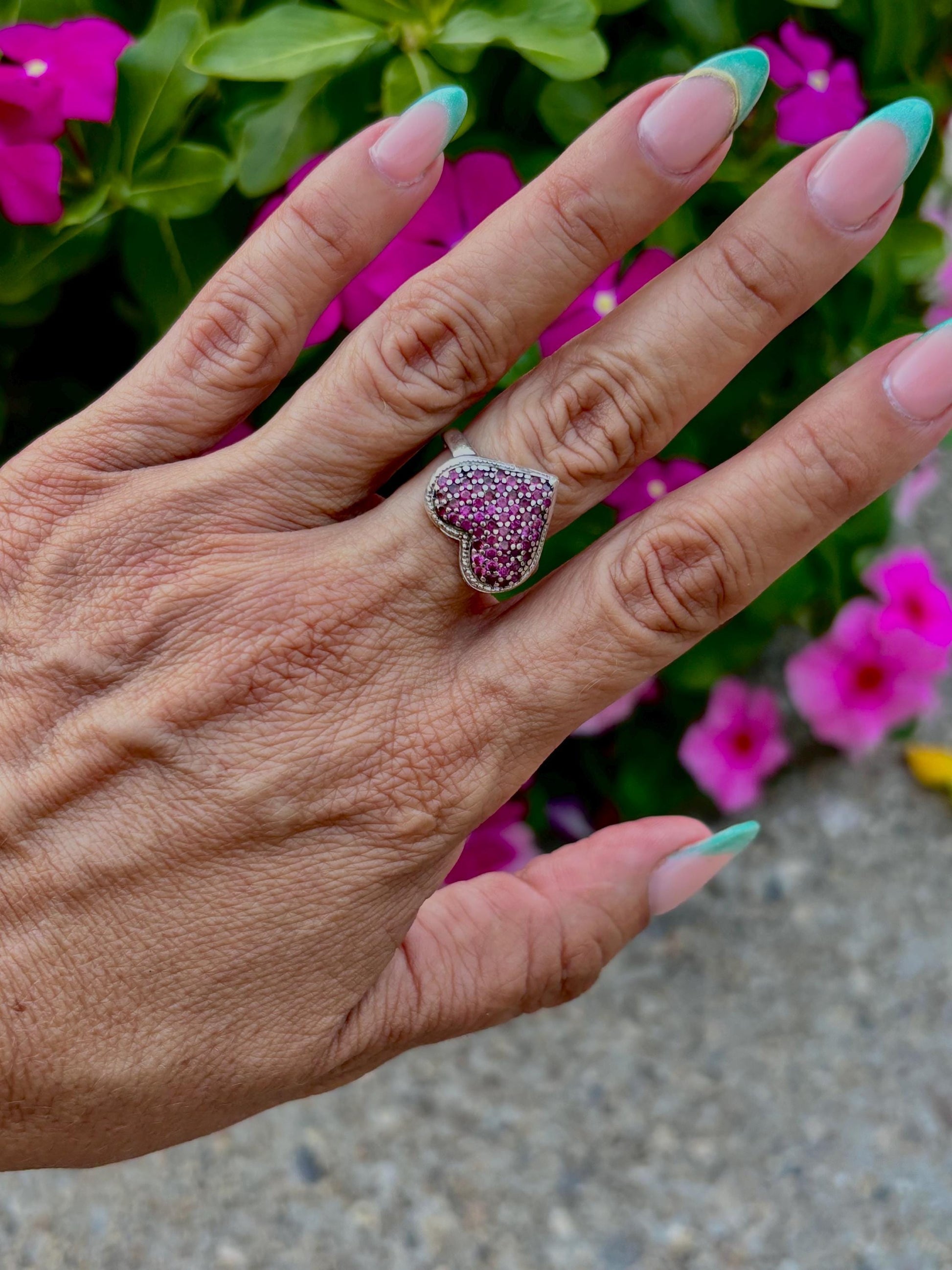Sterling Silver Heart Ring with Bold Pavé Set Stones