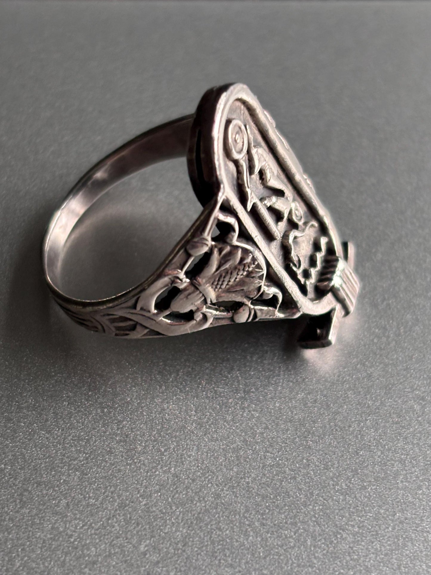 Vintage Egyptian Revival Sterling Silver Ring | Hieroglyphic Design | Size 11