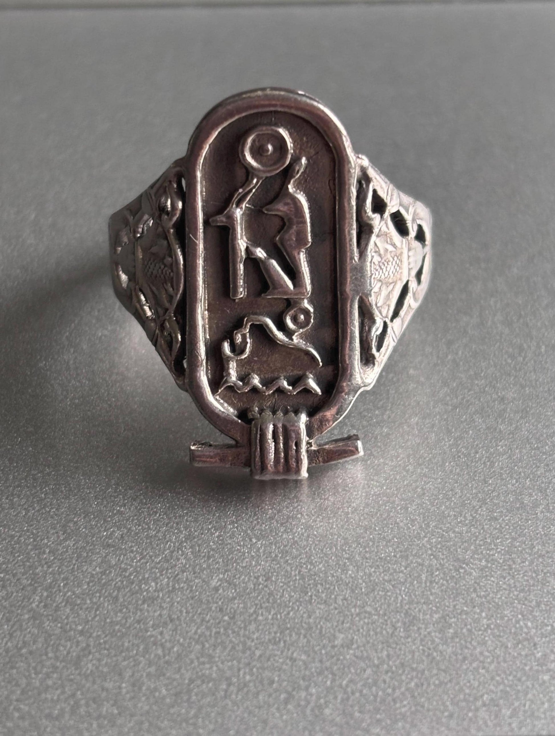 Vintage Egyptian Revival Sterling Silver Ring | Hieroglyphic Design | Size 11