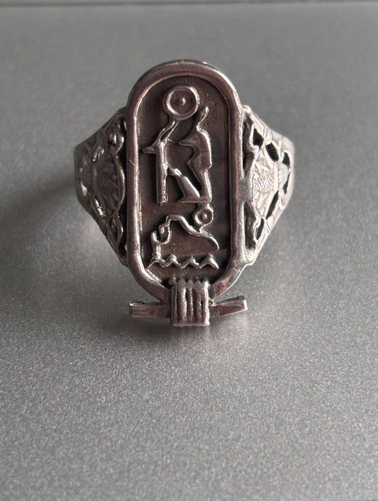 Vintage Egyptian Revival Sterling Silver Ring | Hieroglyphic Design | Size 11
