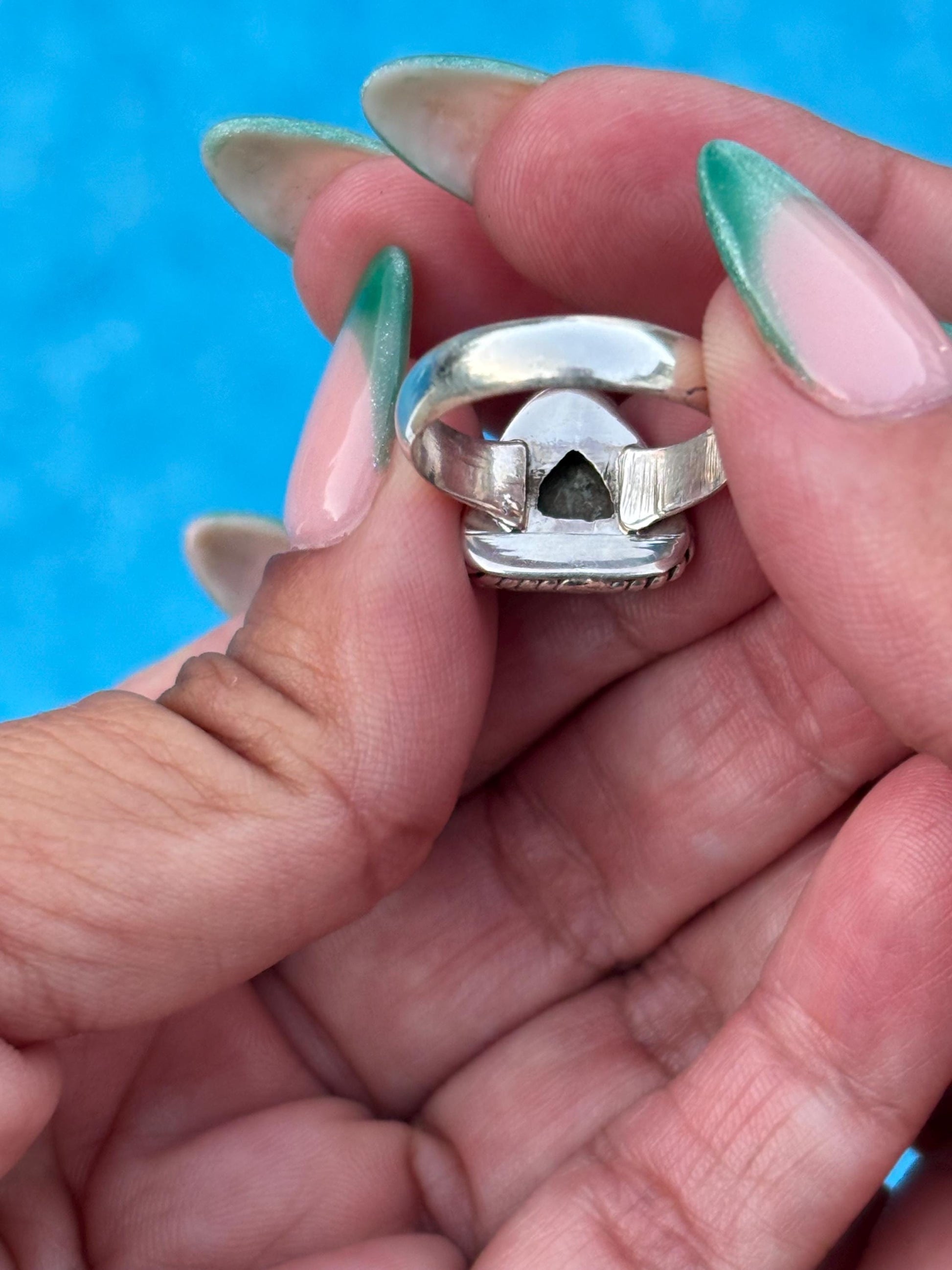 Sterling Silver Triangle Turquoise Ring – Size 8