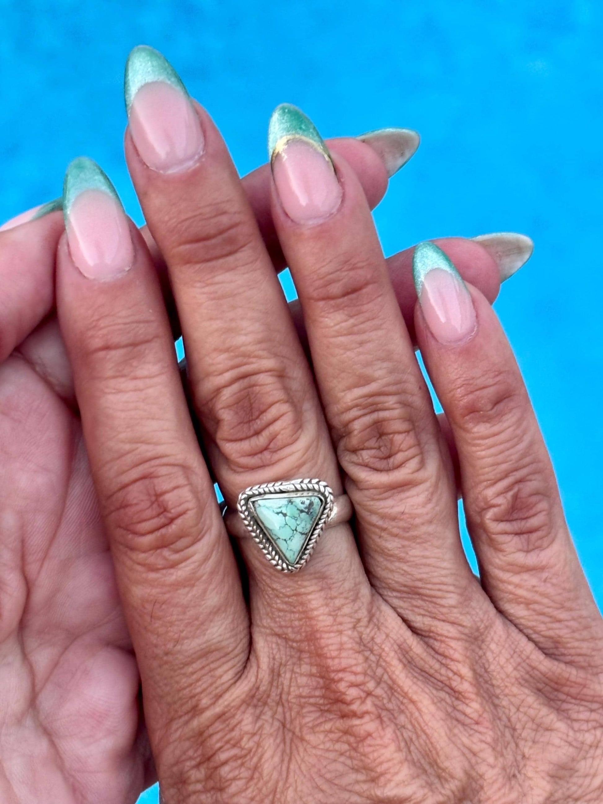 Sterling Silver Triangle Turquoise Ring – Size 8
