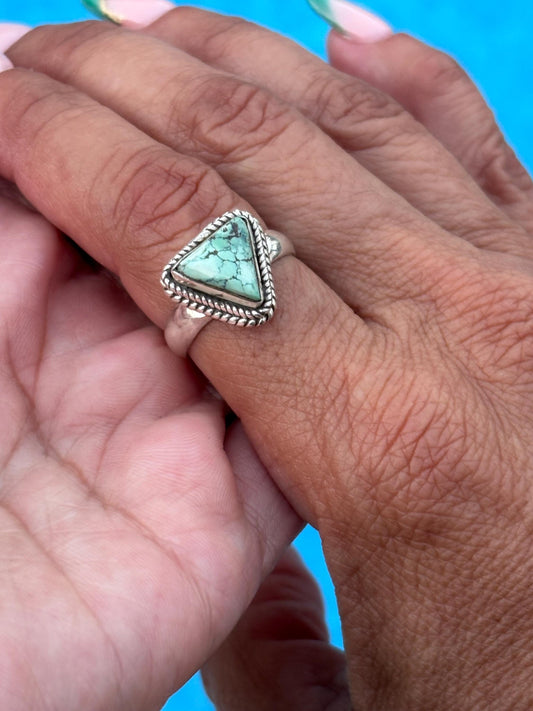 Sterling Silver Triangle Turquoise Ring – Size 8