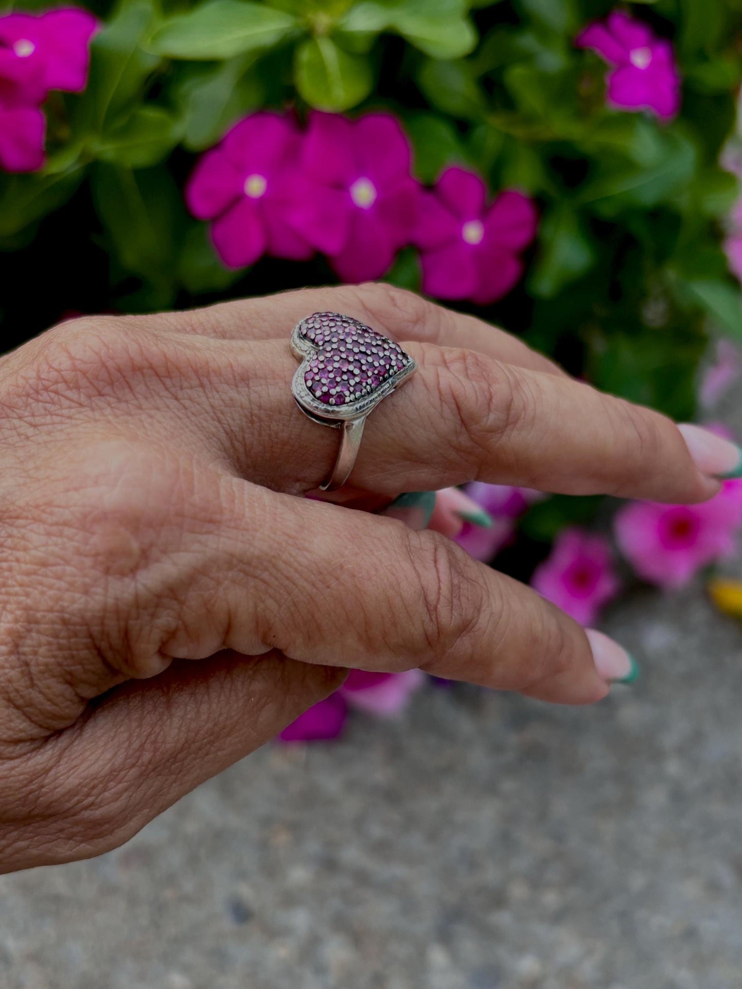 Sterling Silver Heart Ring with Bold Pavé Set Stones