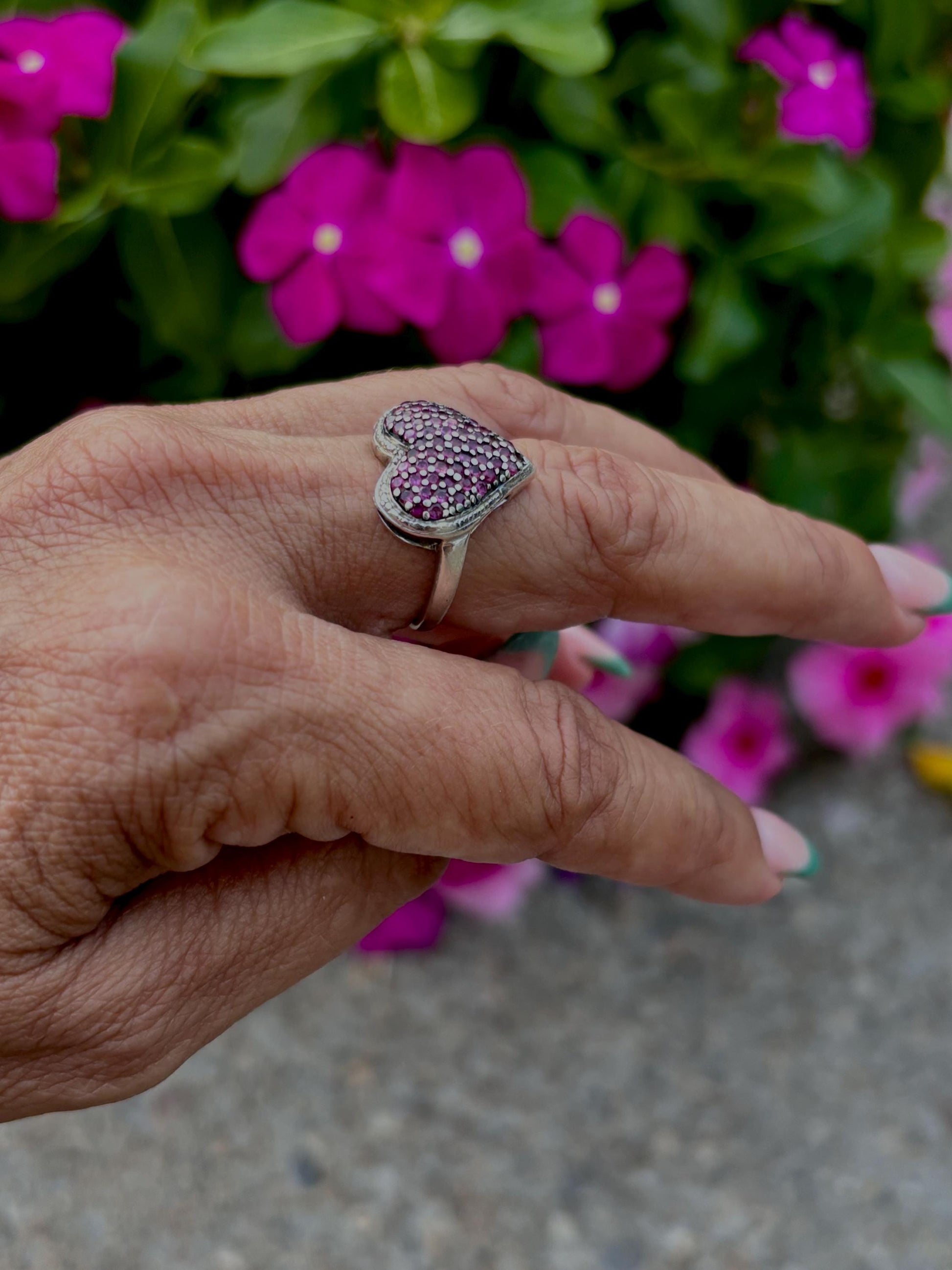 Sterling Silver Heart Ring with Bold Pavé Set Stones