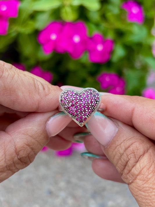 Sterling Silver Heart Ring with Bold Pavé Set Stones