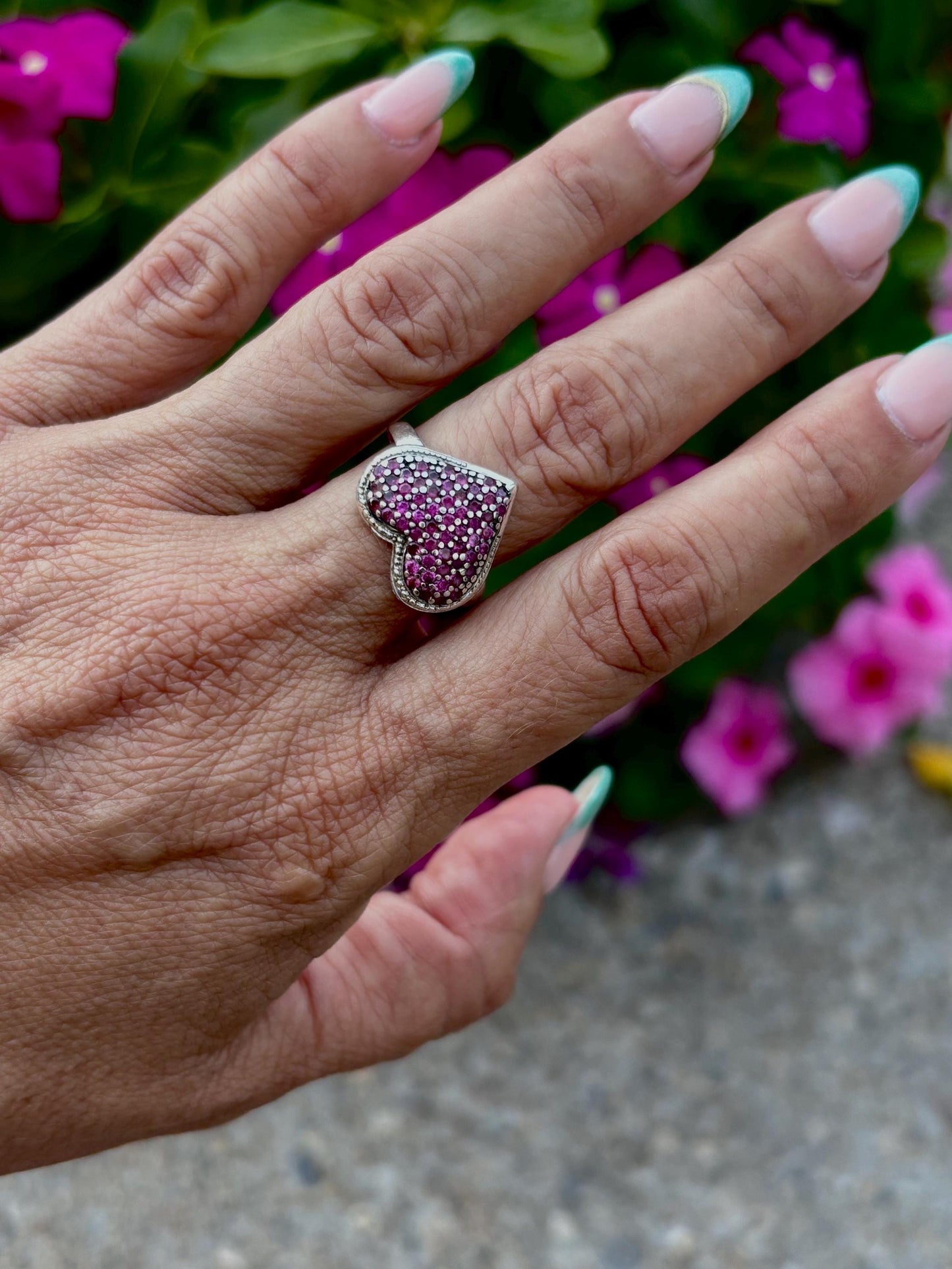 Sterling Silver Heart Ring with Bold Pavé Set Stones