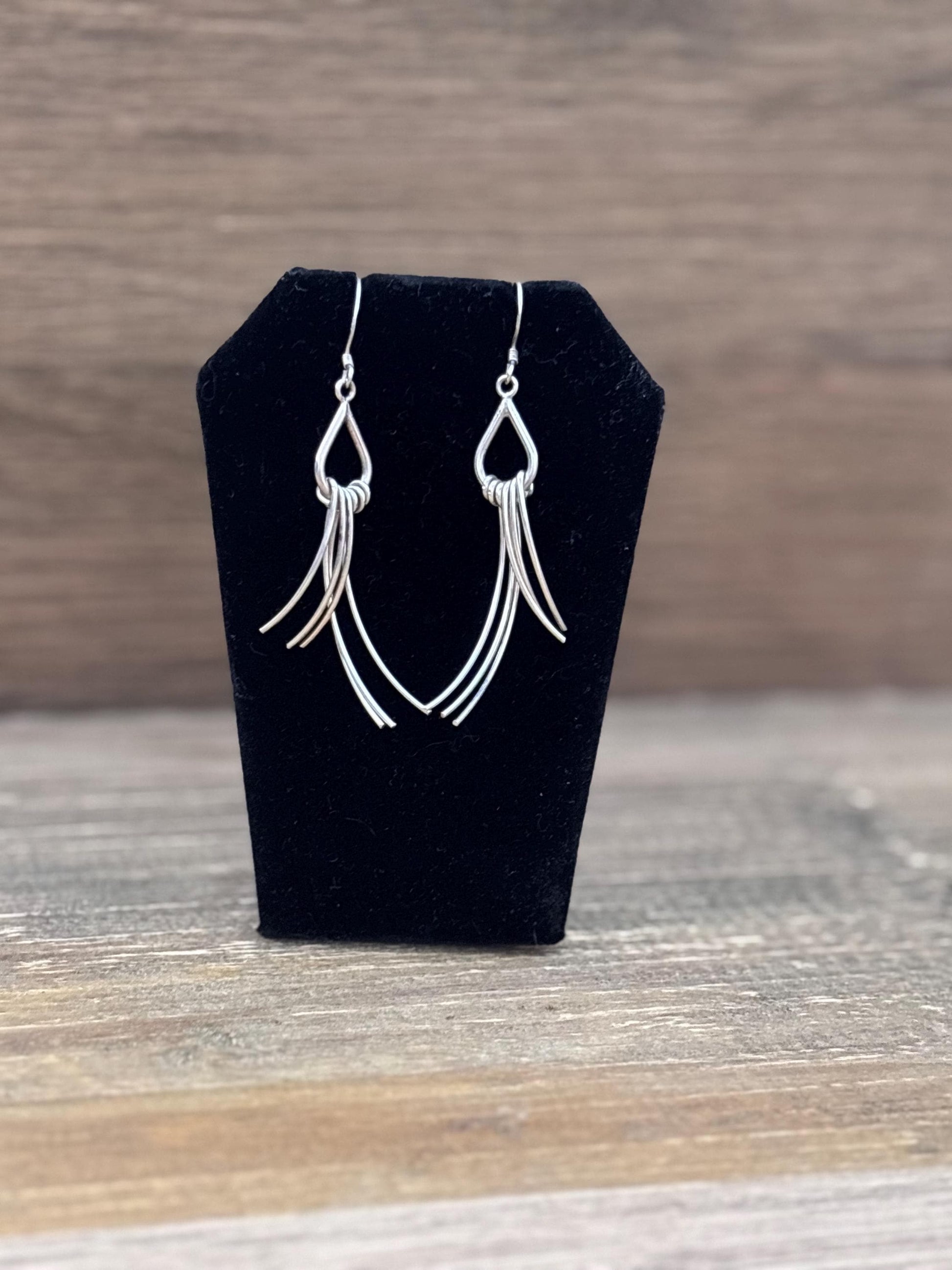 Vintage Sterling Silver Dangle Earrings – Modernist Abstract Fringe Design
