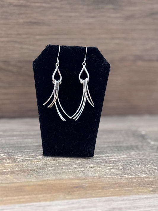 Vintage Sterling Silver Dangle Earrings – Modernist Abstract Fringe Design