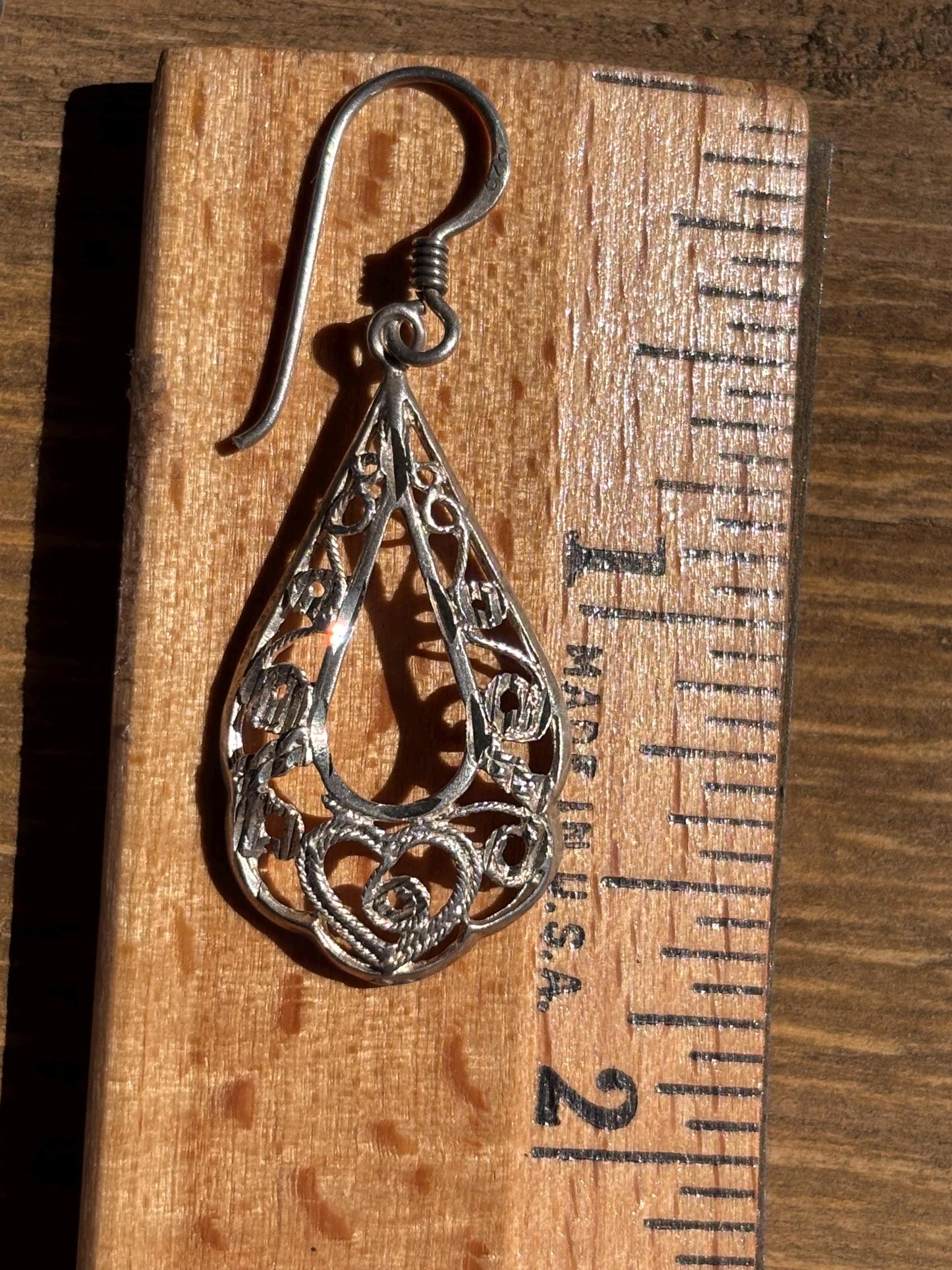 Vintage Sterling Silver Filigree Teardrop Earrings | Lightweight Dangle | 925