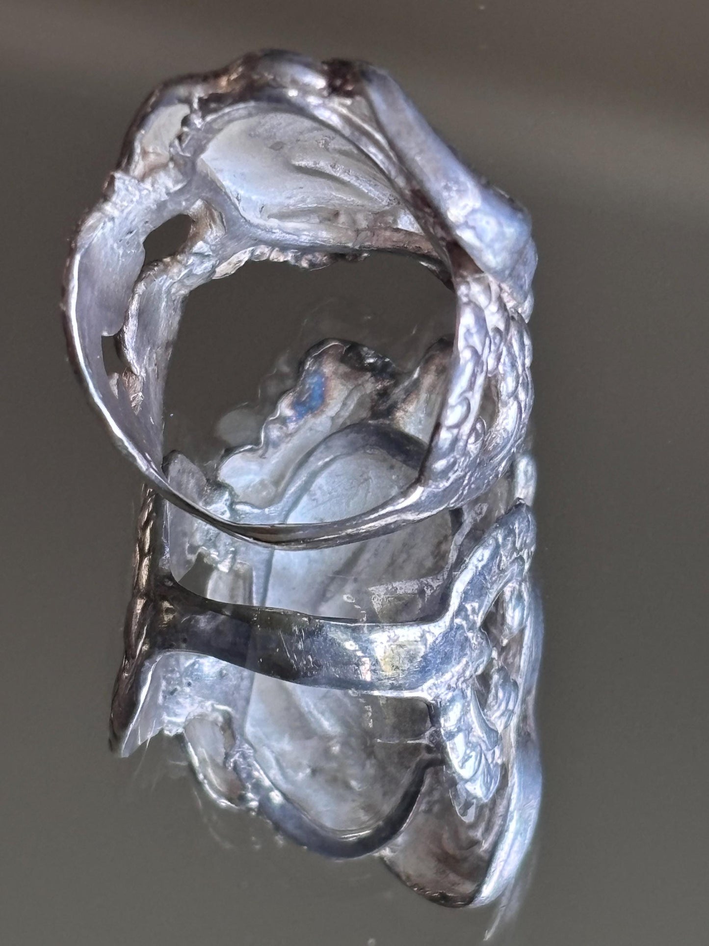 Vintage Sterling Silver Art Nouveau Face and Butterfly Ring - Size 8 1/2