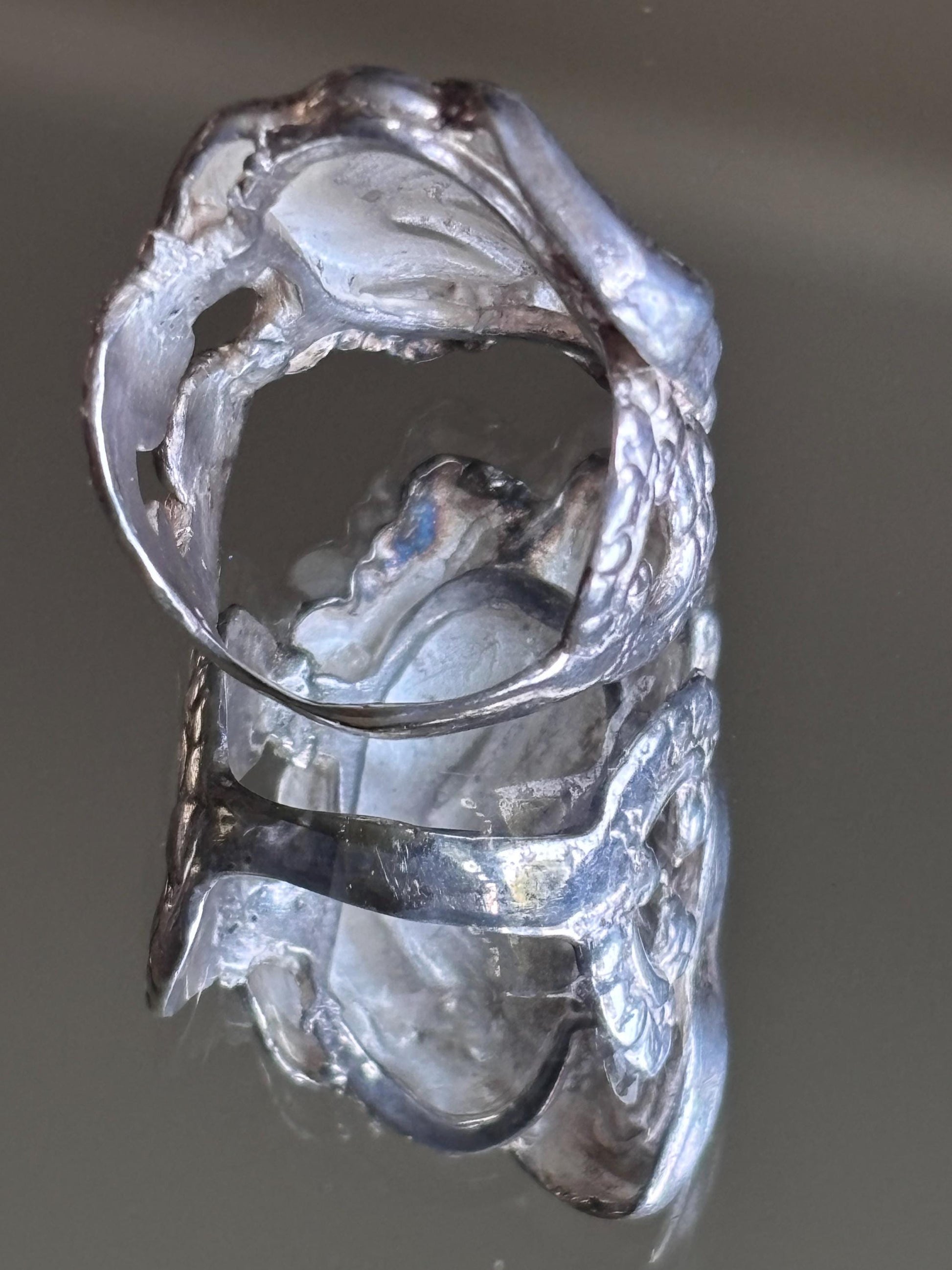 Vintage Sterling Silver Art Nouveau Face and Butterfly Ring - Size 8 1/2