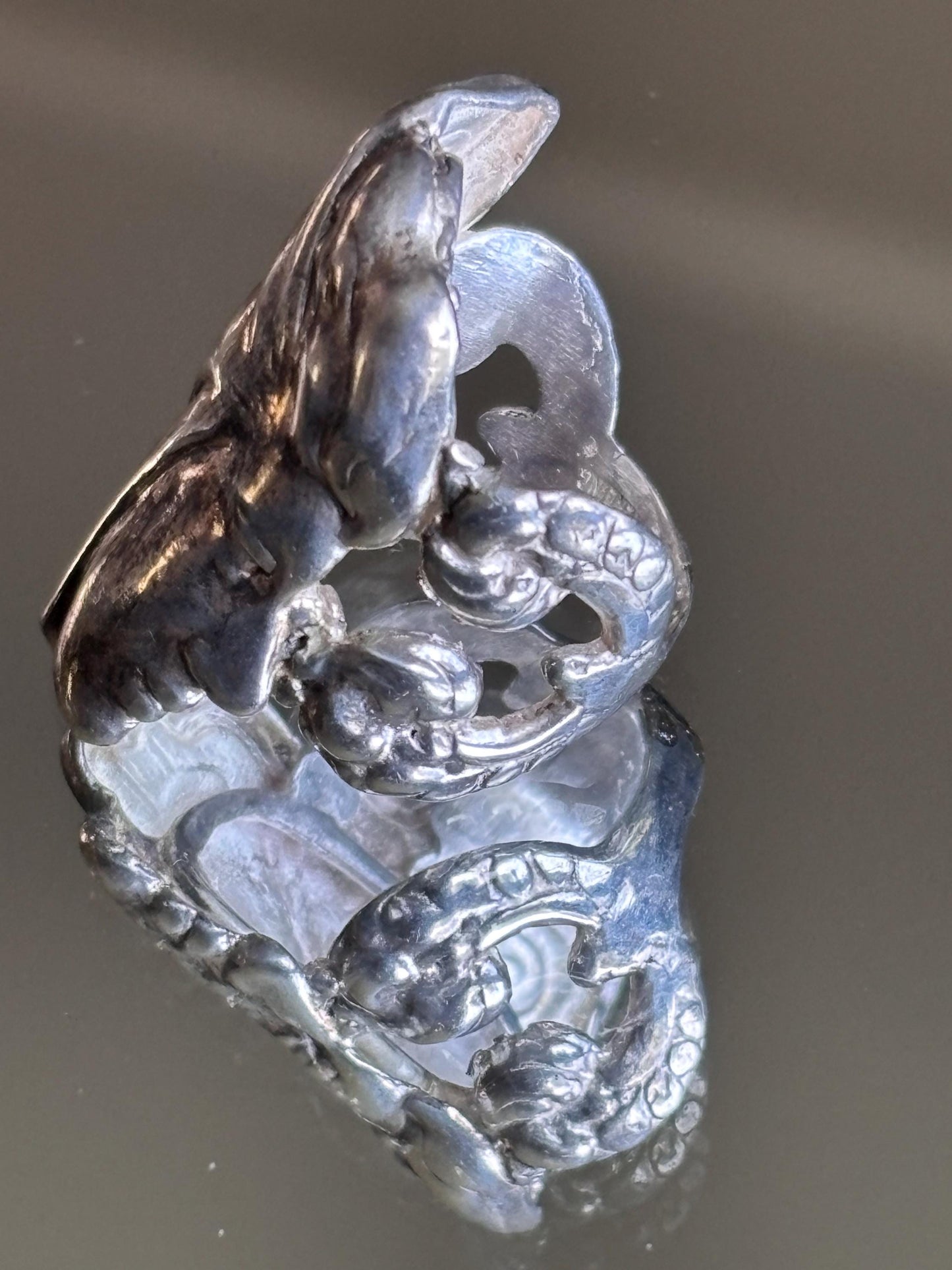 Vintage Sterling Silver Art Nouveau Face and Butterfly Ring - Size 8 1/2