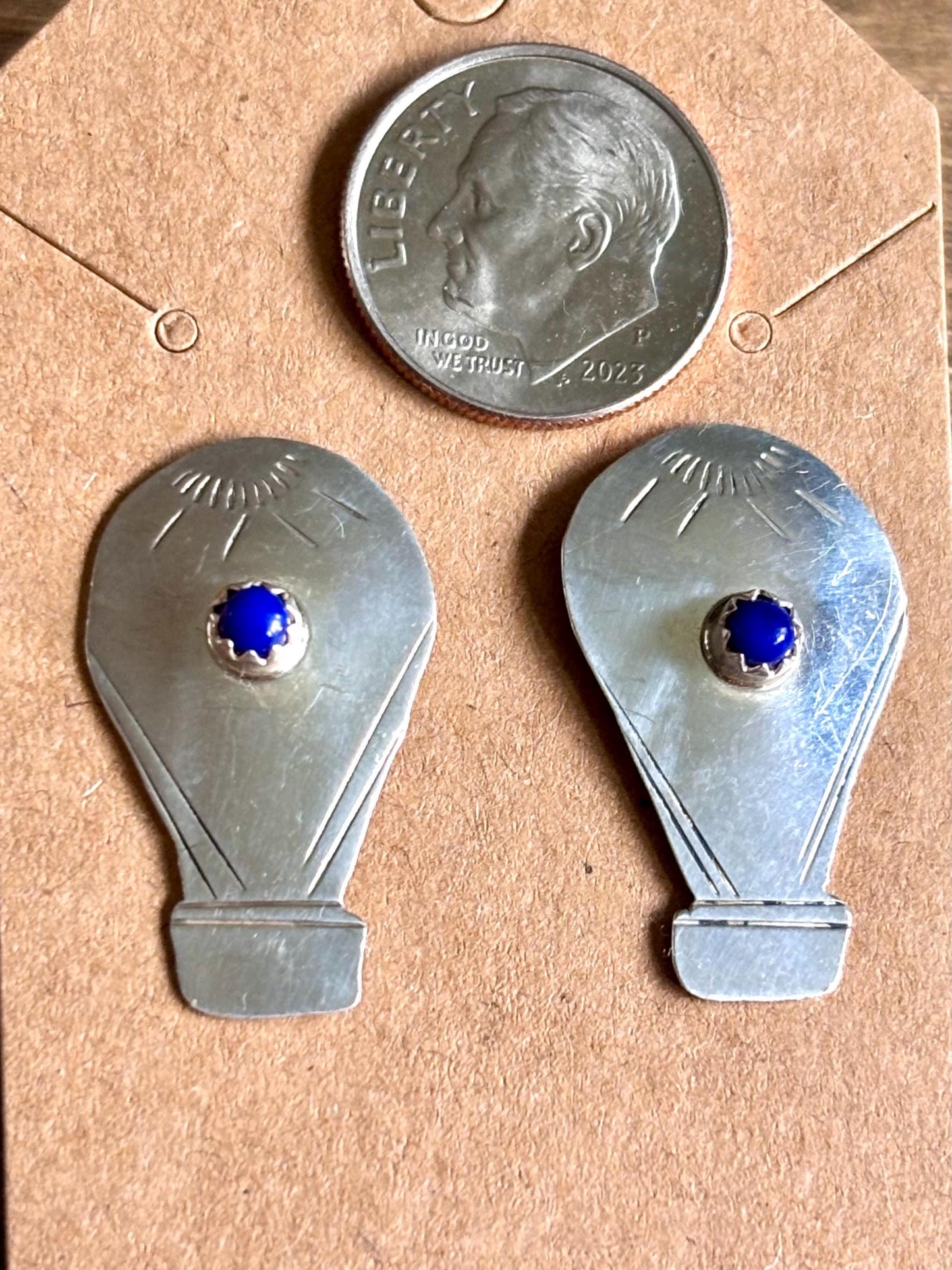 Vintage Sterling Silver Hot Air Balloon Earrings | Blue Stone Accent | Southwest Artisan Style