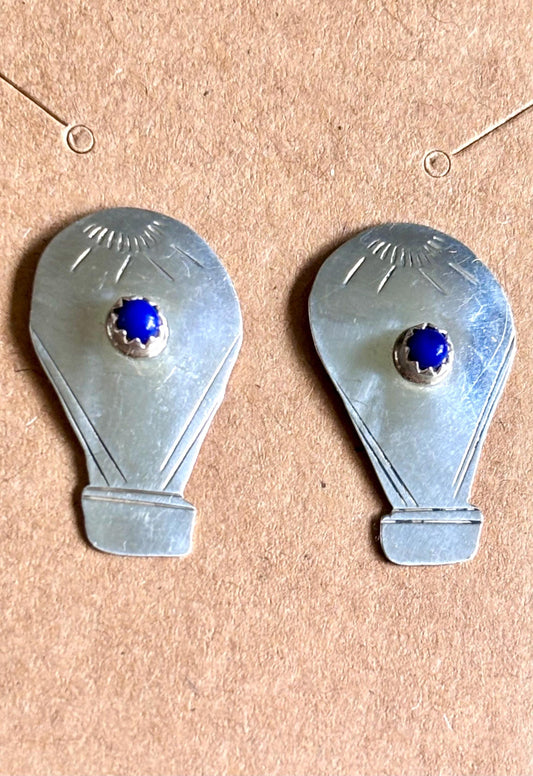 Vintage Sterling Silver Hot Air Balloon Earrings | Blue Stone Accent | Southwest Artisan Style