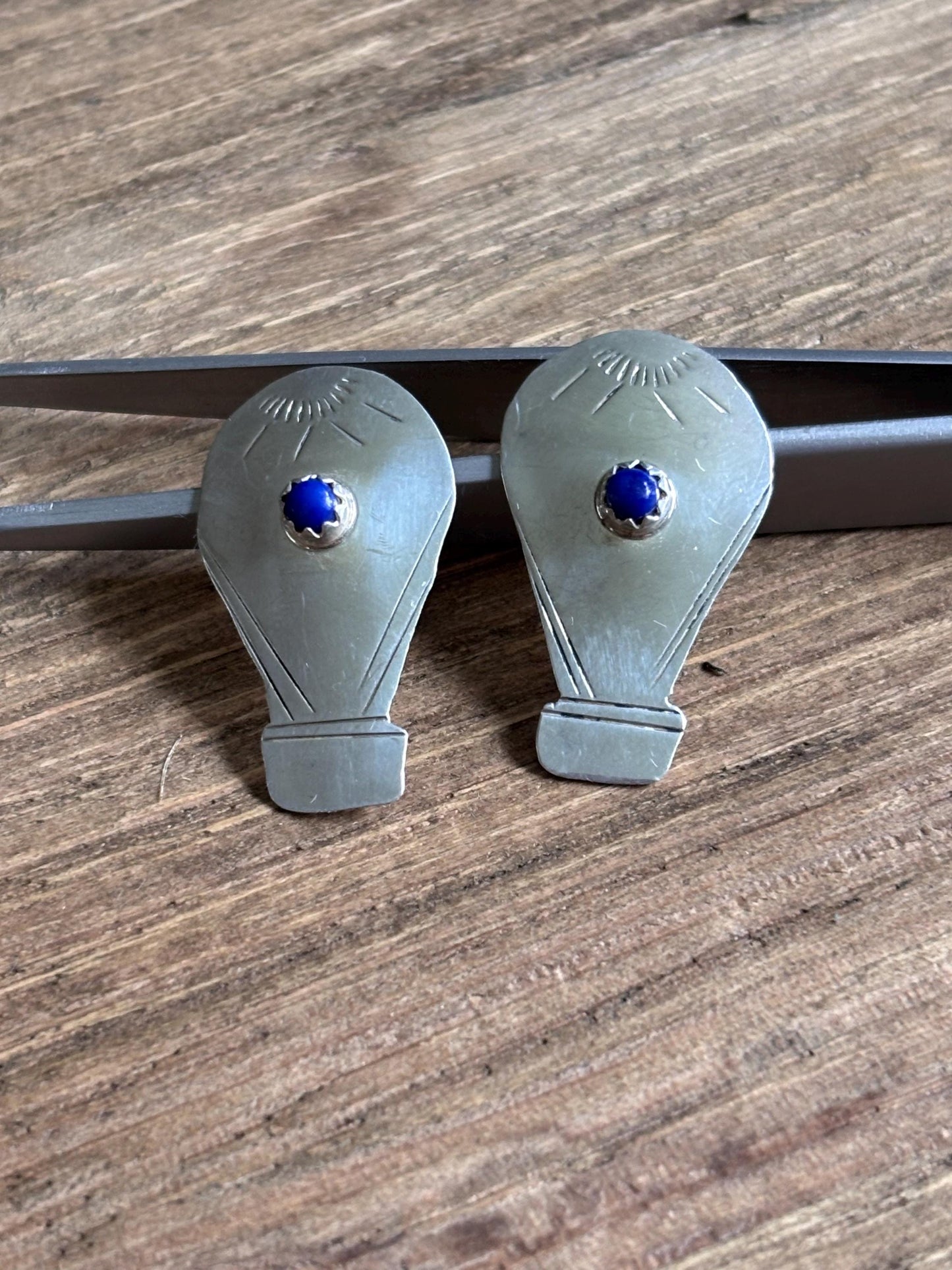 Vintage Sterling Silver Hot Air Balloon Earrings | Blue Stone Accent | Southwest Artisan Style