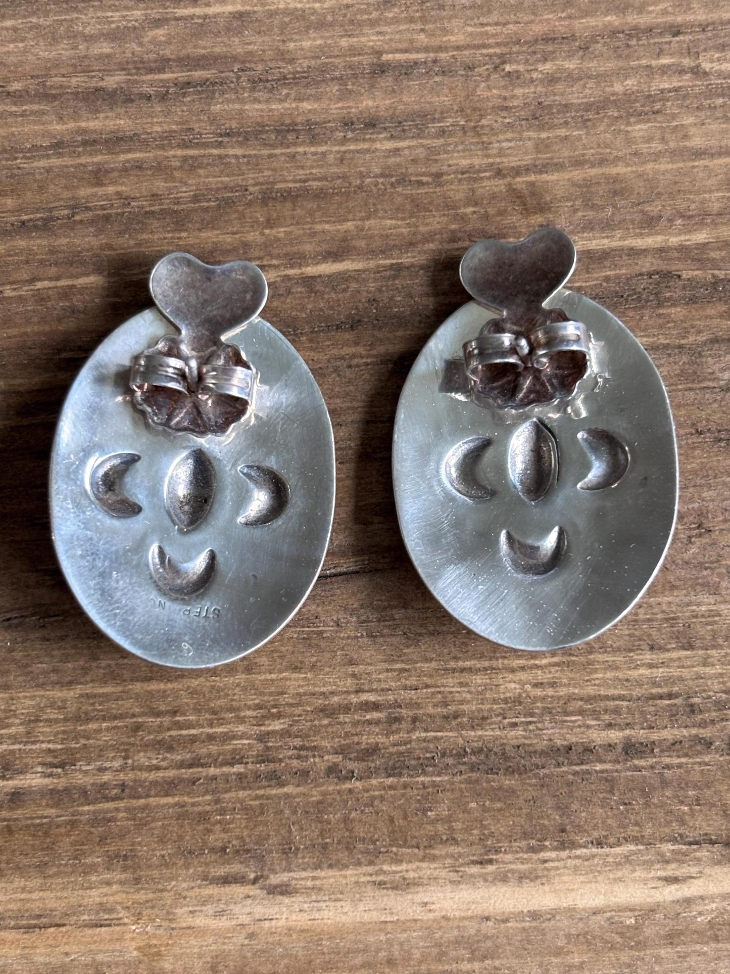 Vintage Sterling Silver Oval Concho Earrings with Heart Backs