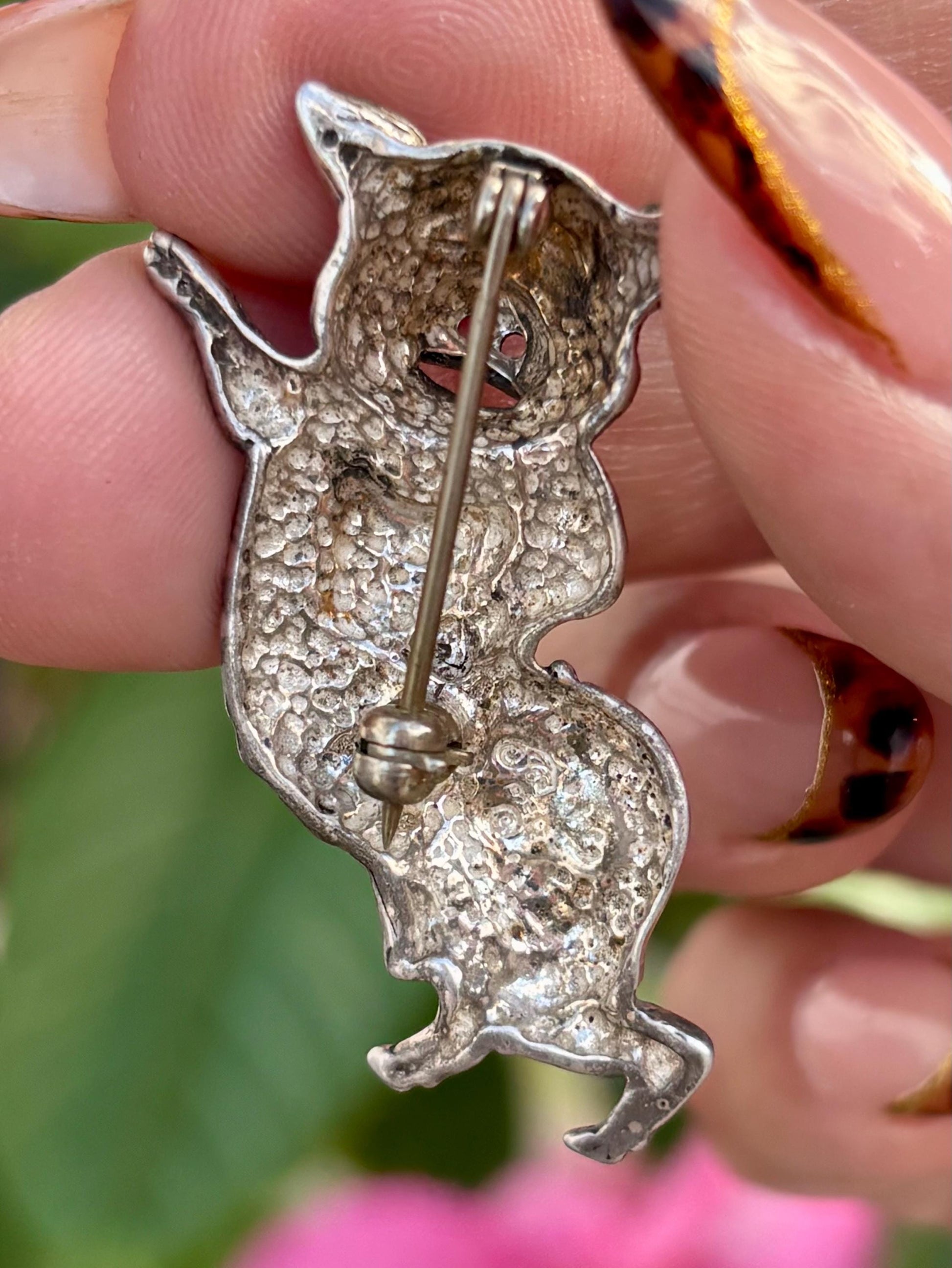 Vintage Jezlaine Sterling Silver Dancing Pig Brooch | “Chow” Bib | Collectible Figural Jewelry