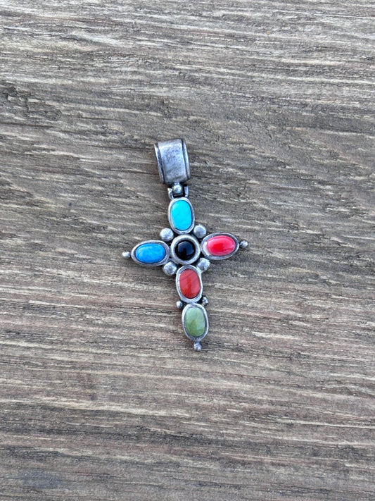 Vintage Sterling Silver Multistone Cross Pendant – Stamped 925 SE