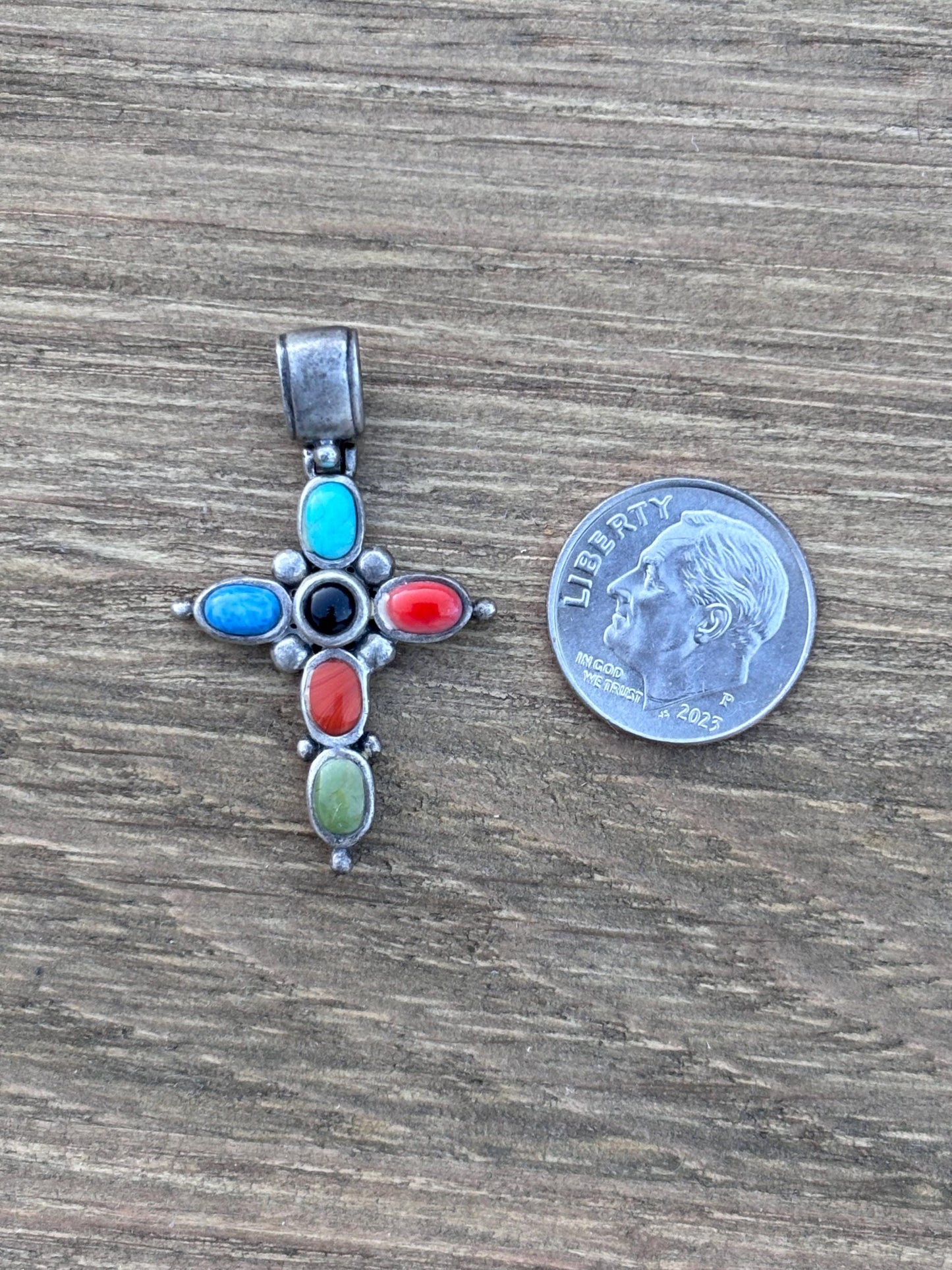 Vintage Sterling Silver Multistone Cross Pendant – Stamped 925 SE