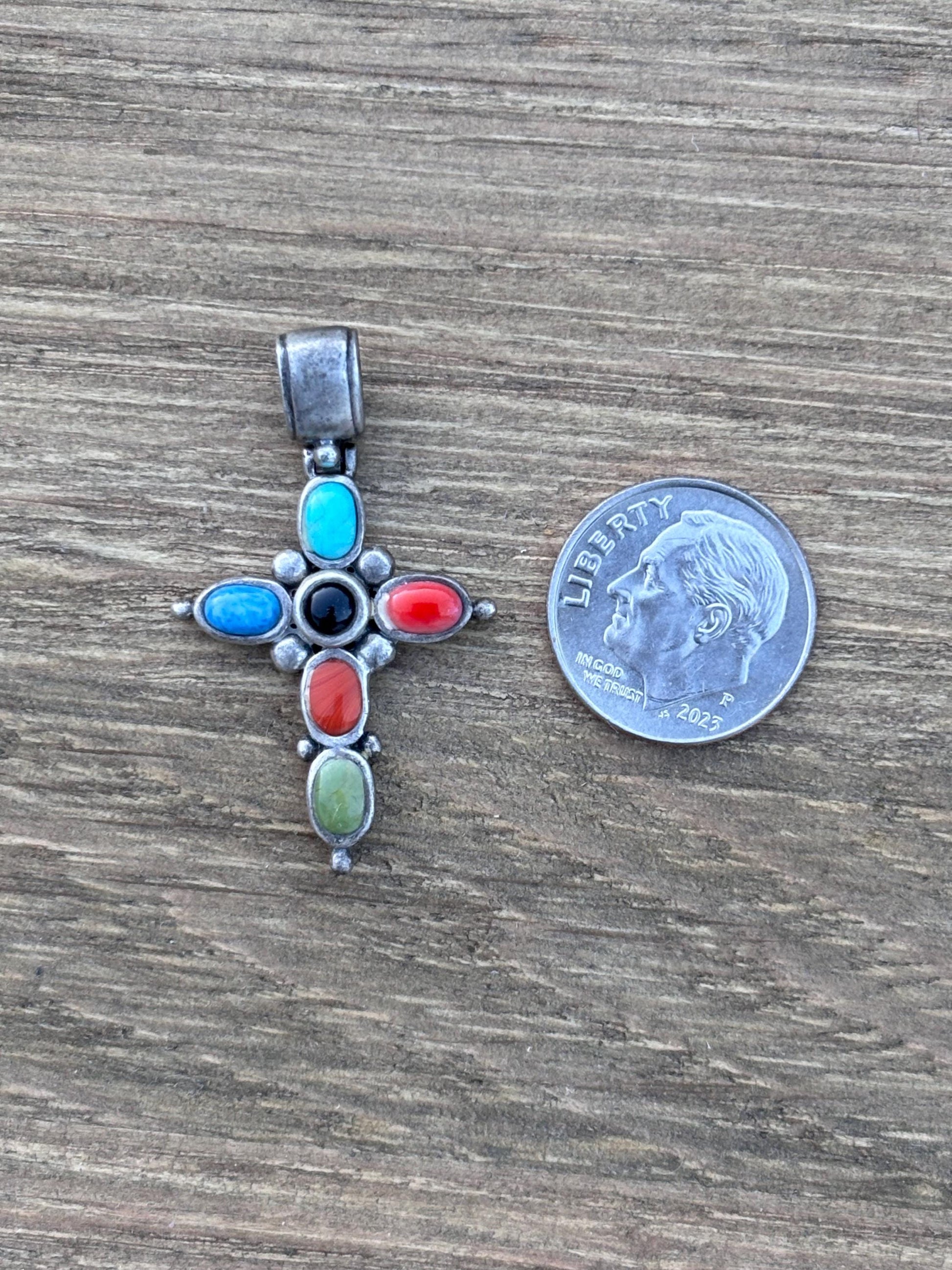 Vintage Sterling Silver Multistone Cross Pendant – Stamped 925 SE