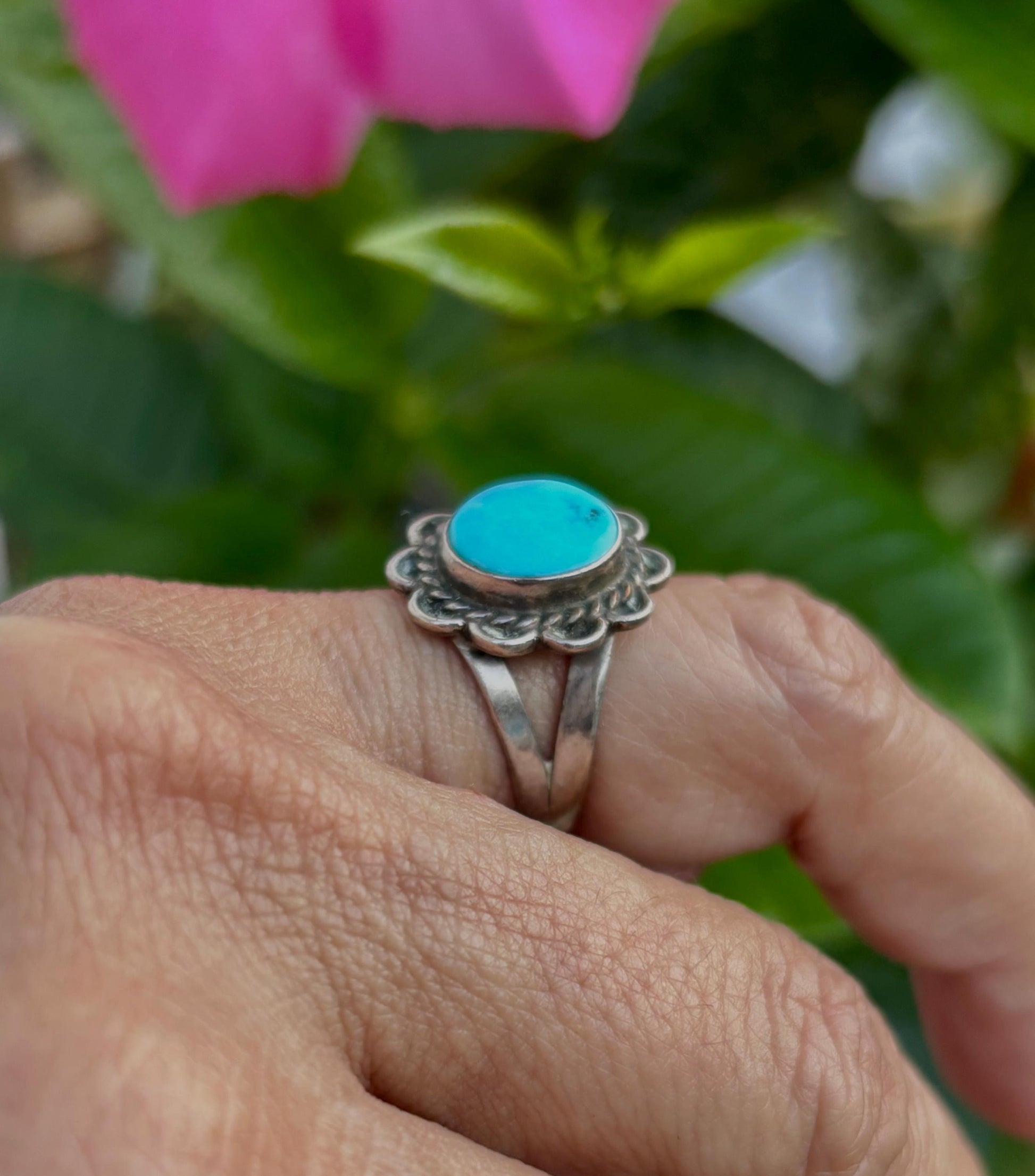 Vintage Sterling Silver Turquoise Ring – Size 5 3/4