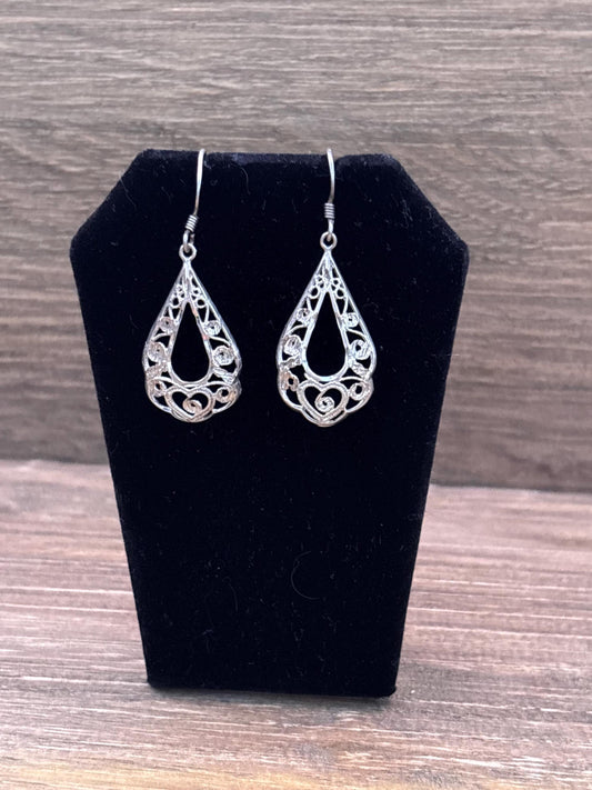 Vintage Sterling Silver Filigree Teardrop Earrings | Lightweight Dangle | 925