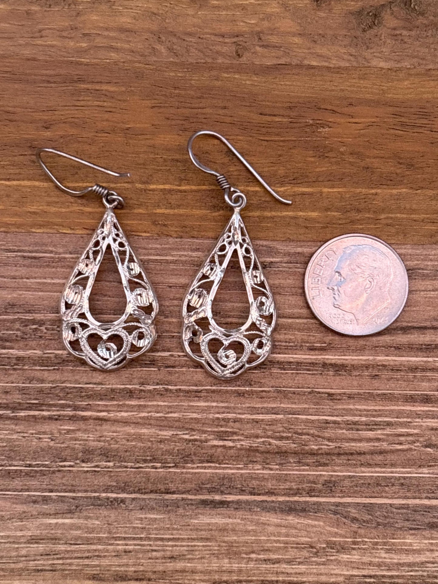 Vintage Sterling Silver Filigree Teardrop Earrings | Lightweight Dangle | 925