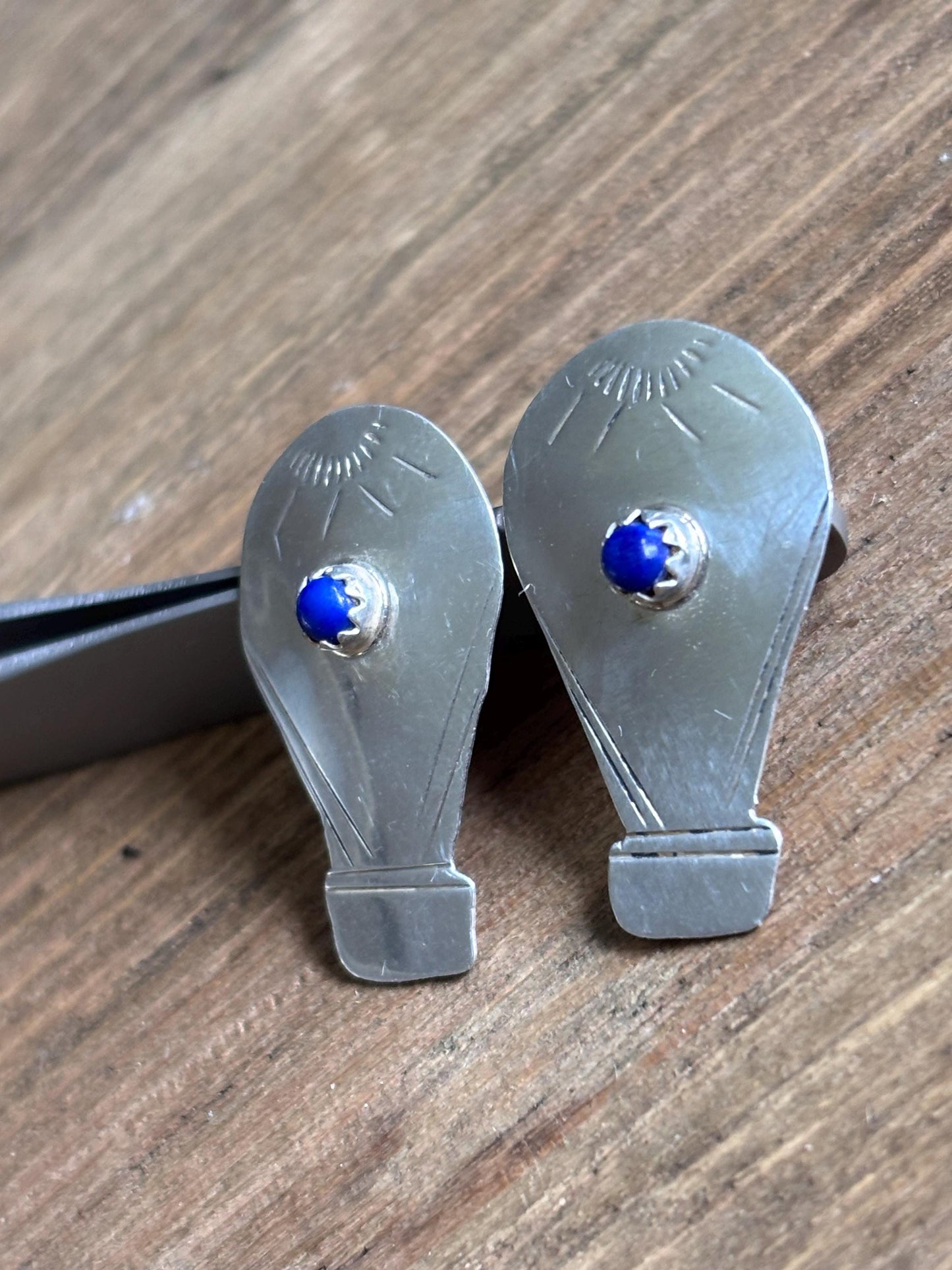 Vintage Sterling Silver Hot Air Balloon Earrings | Blue Stone Accent | Southwest Artisan Style