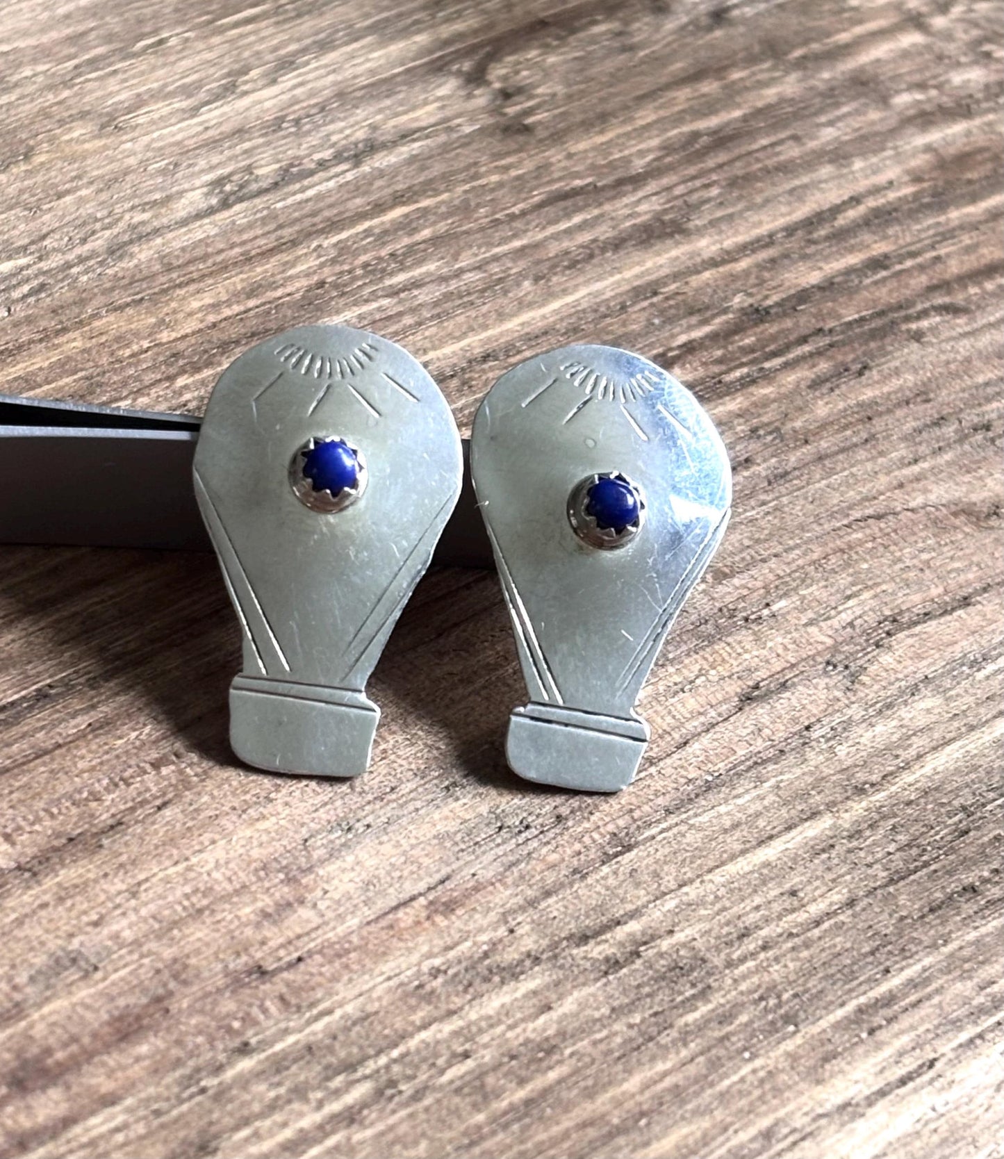 Vintage Sterling Silver Hot Air Balloon Earrings | Blue Stone Accent | Southwest Artisan Style