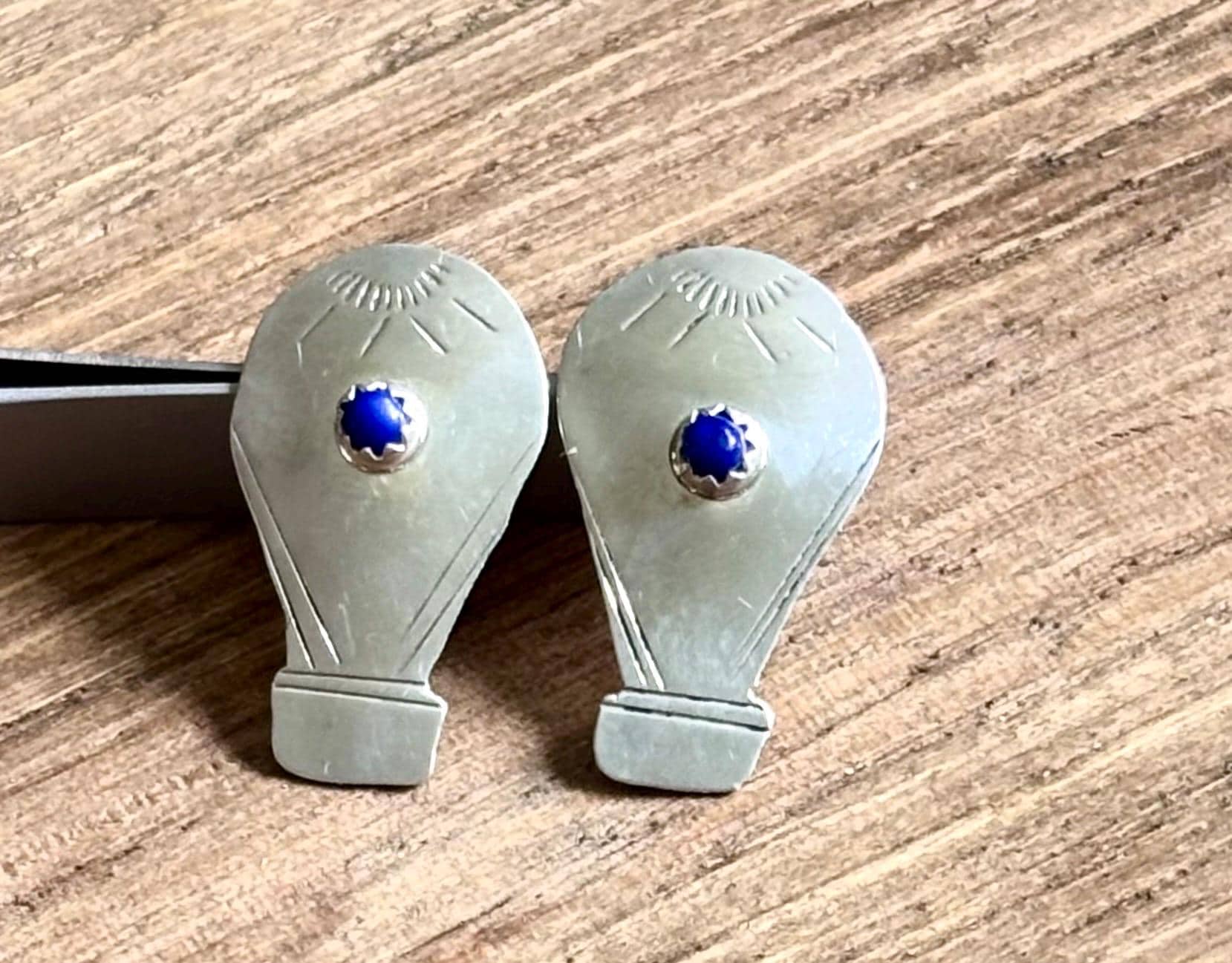 Vintage Sterling Silver Hot Air Balloon Earrings | Blue Stone Accent | Southwest Artisan Style