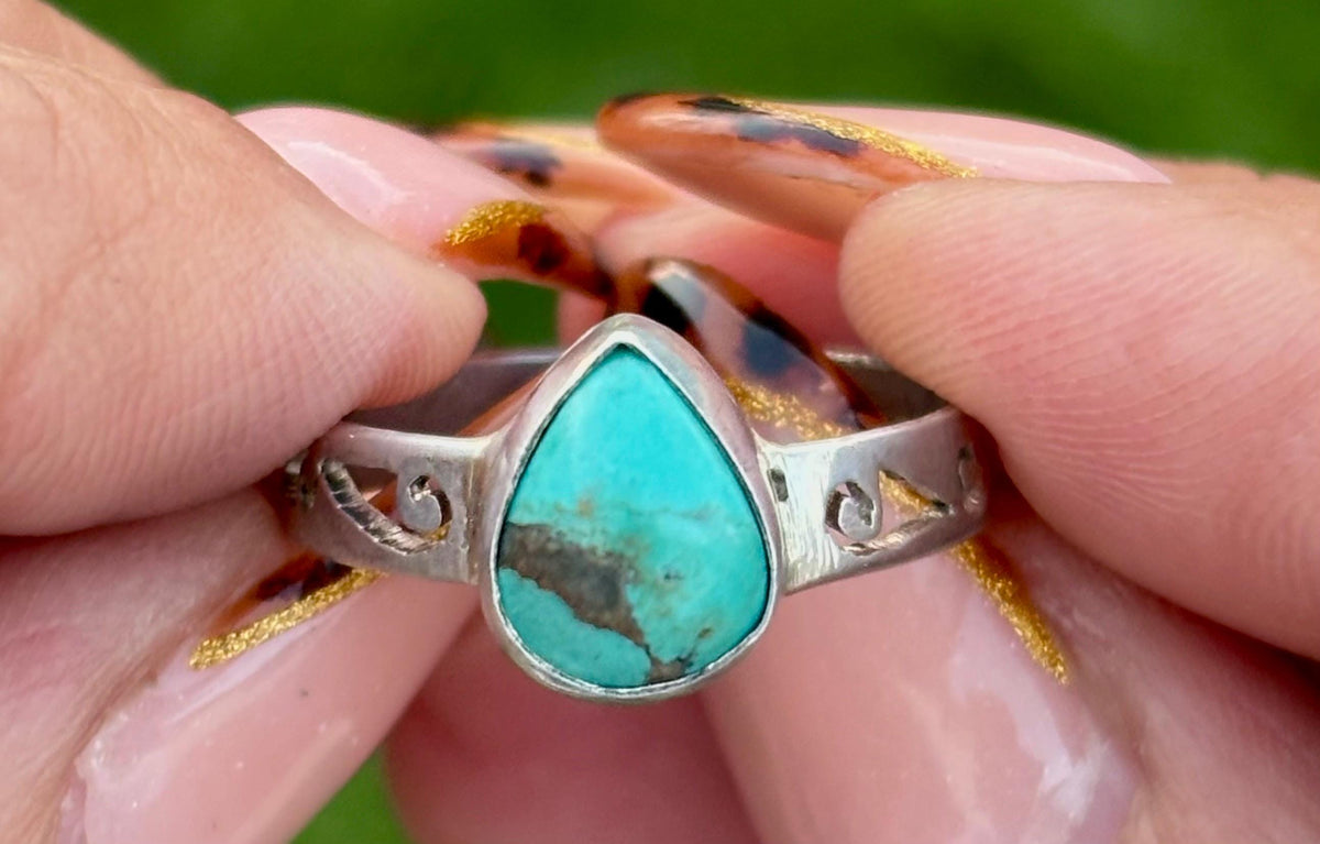 Turquoise Teardrop Ring. Size 8 1/4