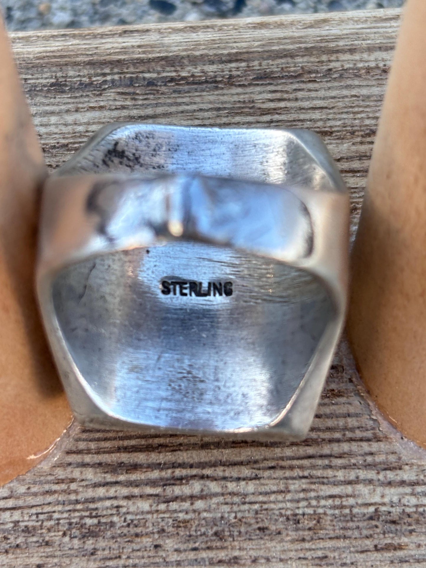 Vintage Turquoise & Sterling Silver Ring. Size 10. Hand Stamped Design