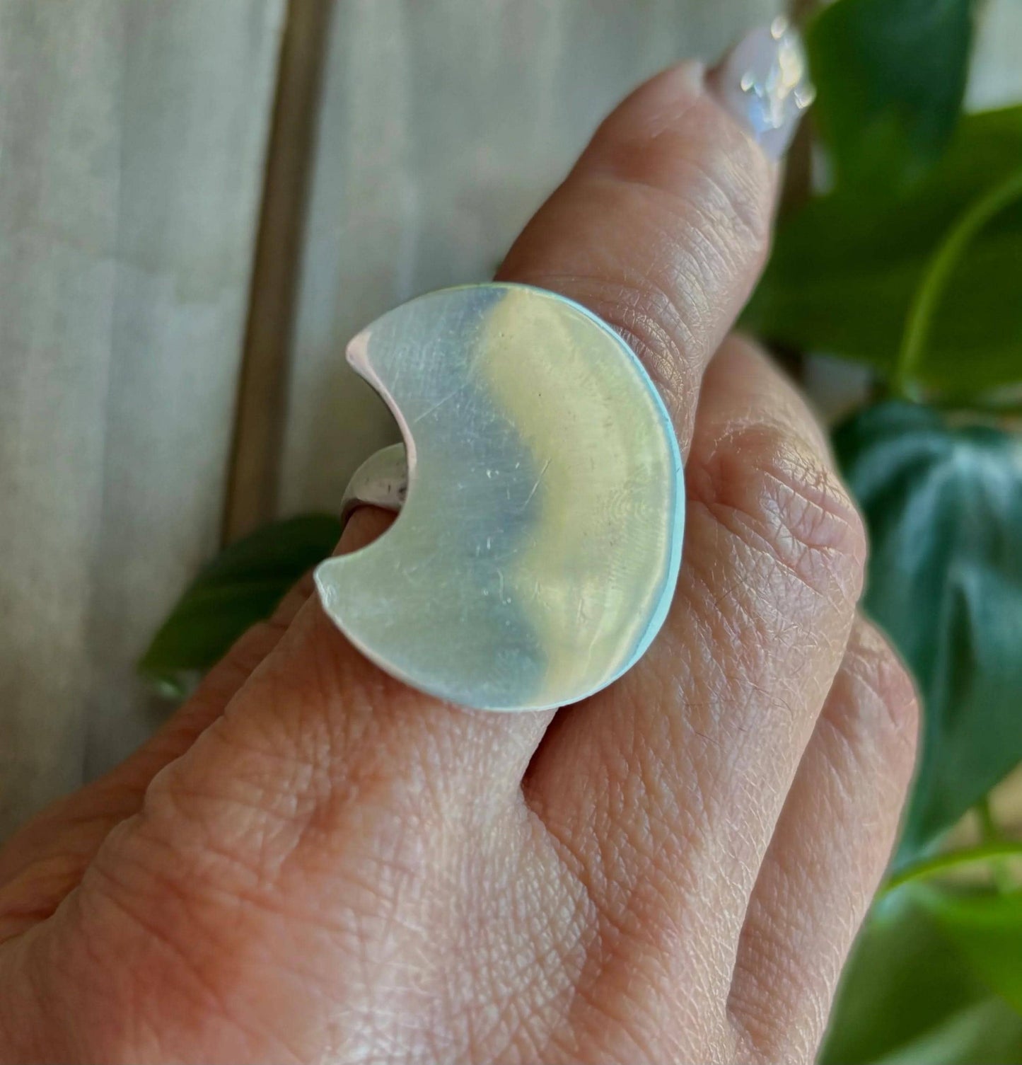 Moon Shaped Statement Ring. Modernist Sterling Silver Crescent Ring. Size 9-9.25